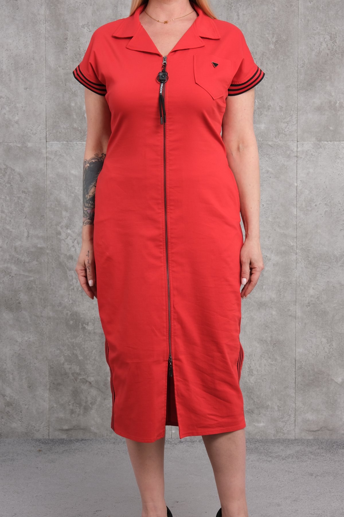 Casual Plus Size Dress-Red