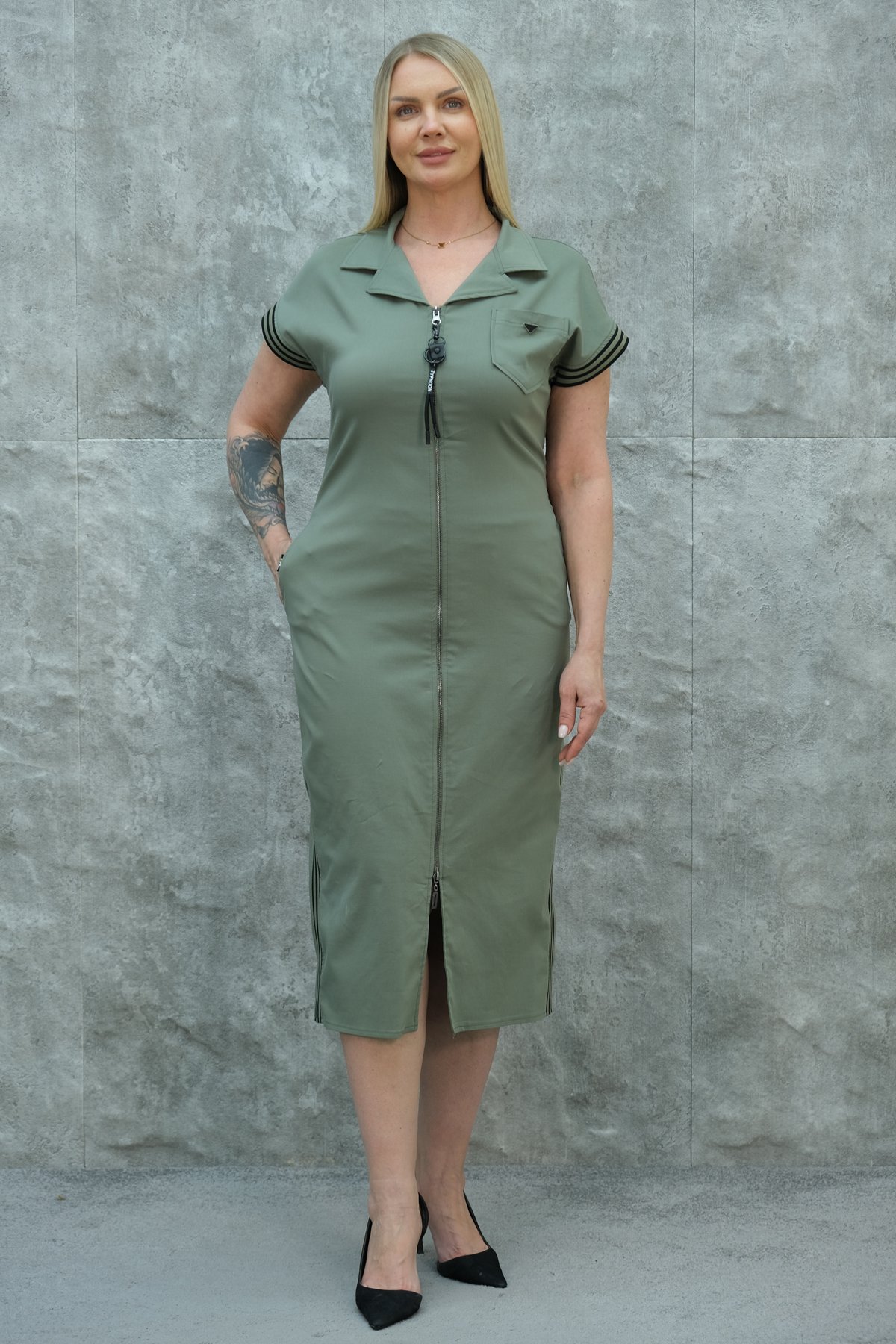 Casual Plus Size Dress-Khaki
