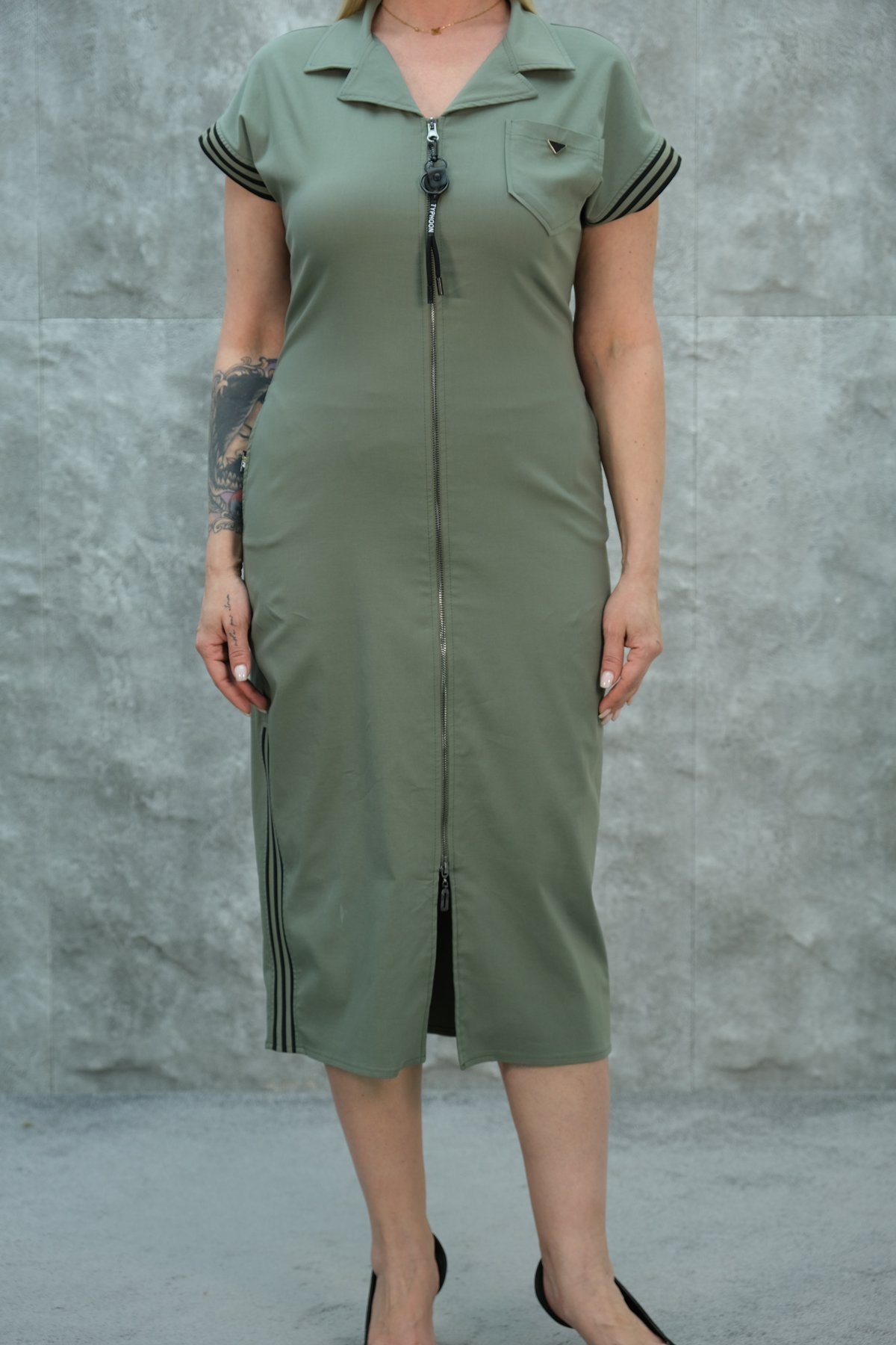 Casual Plus Size Dress-Khaki
