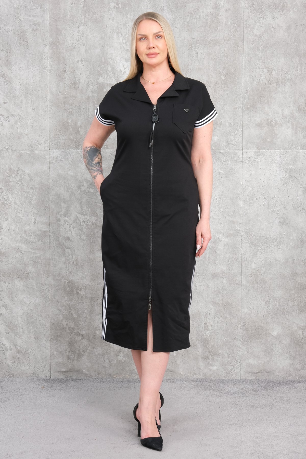 Casual Plus Size Dress-Black