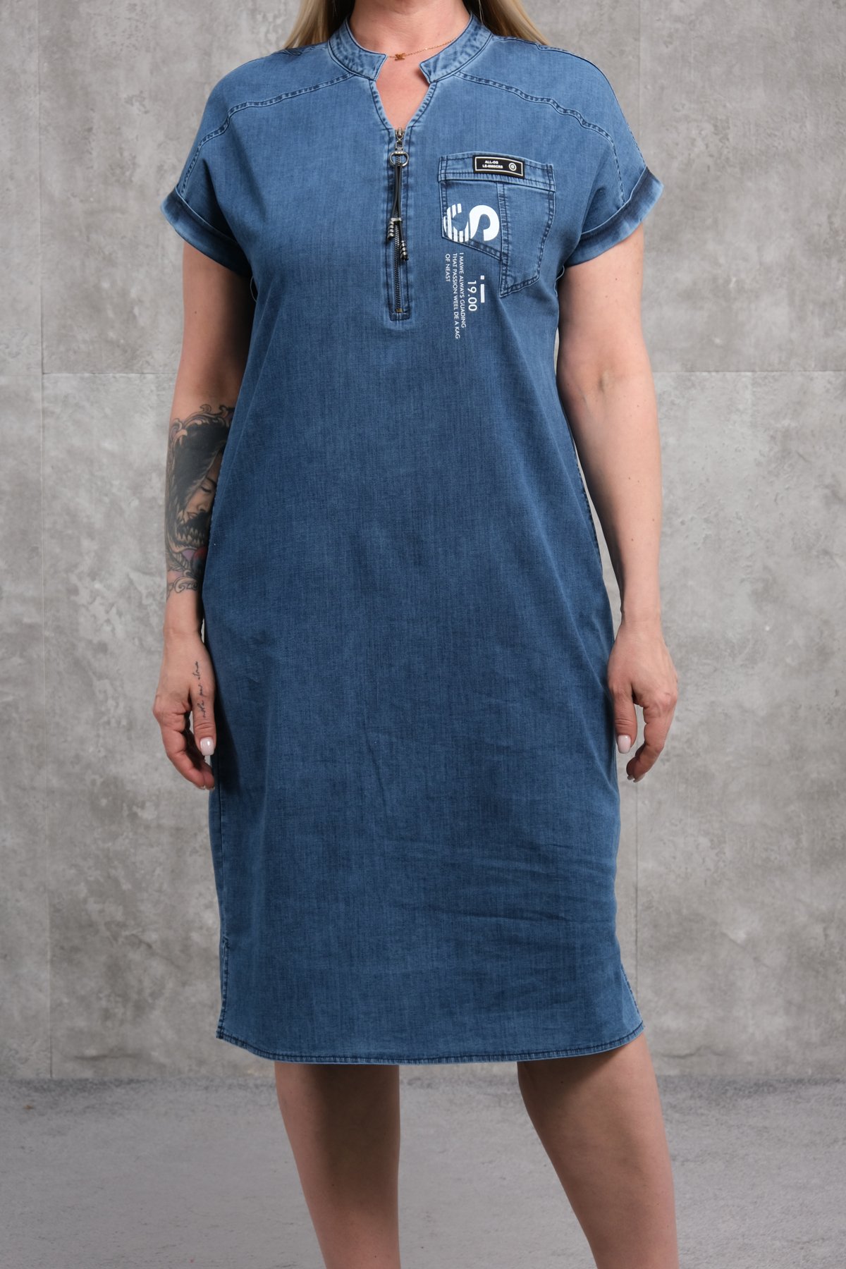 Plus Size Denim Dress-Blue