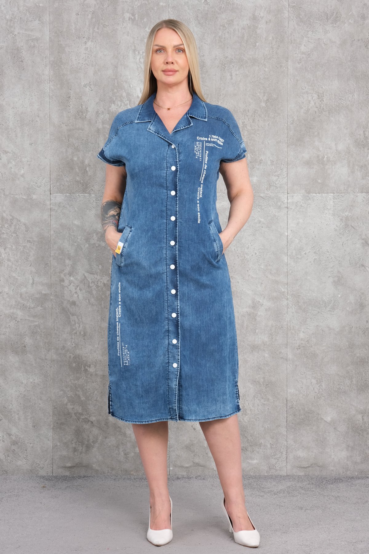 Plus Size Denim Dress-Blue