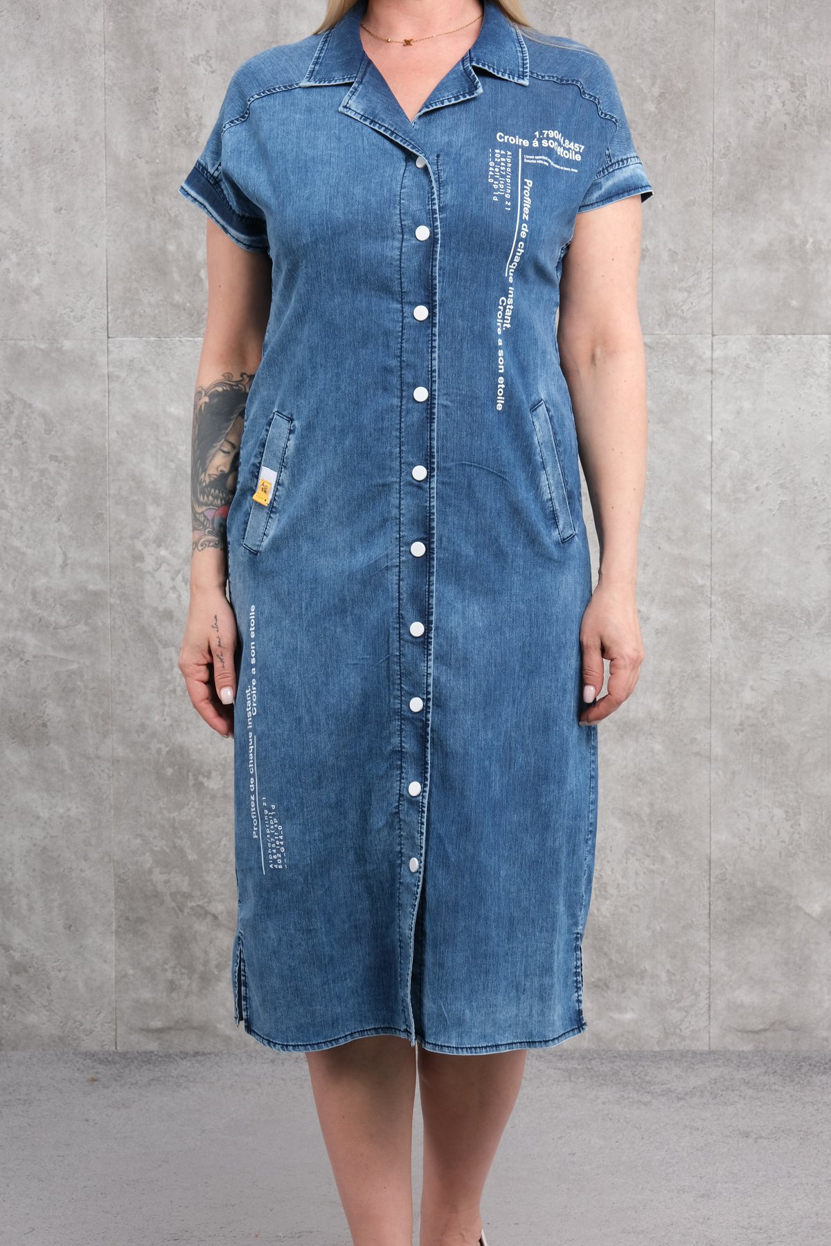 Plus Size Denim Dress-Blue