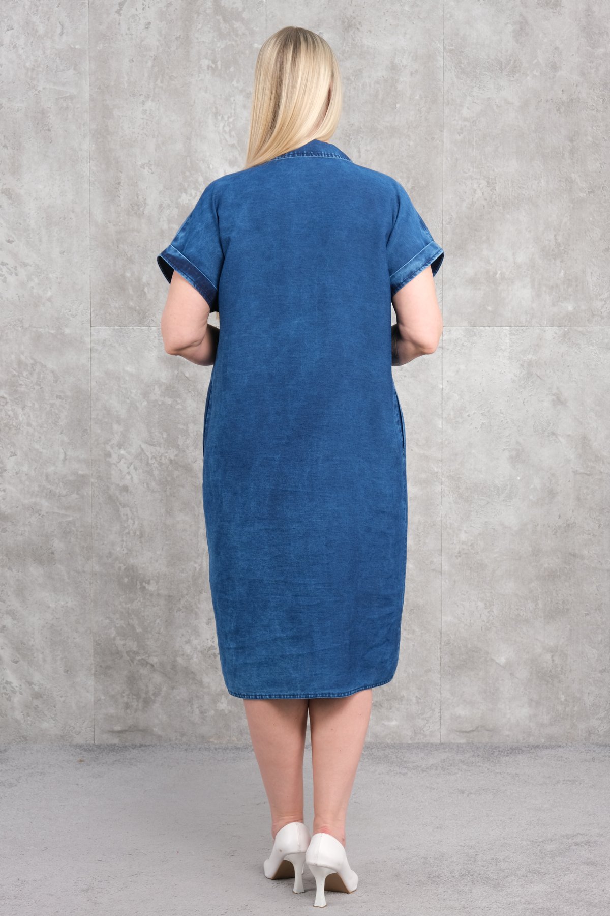 Plus Size Denim Dress-Blue