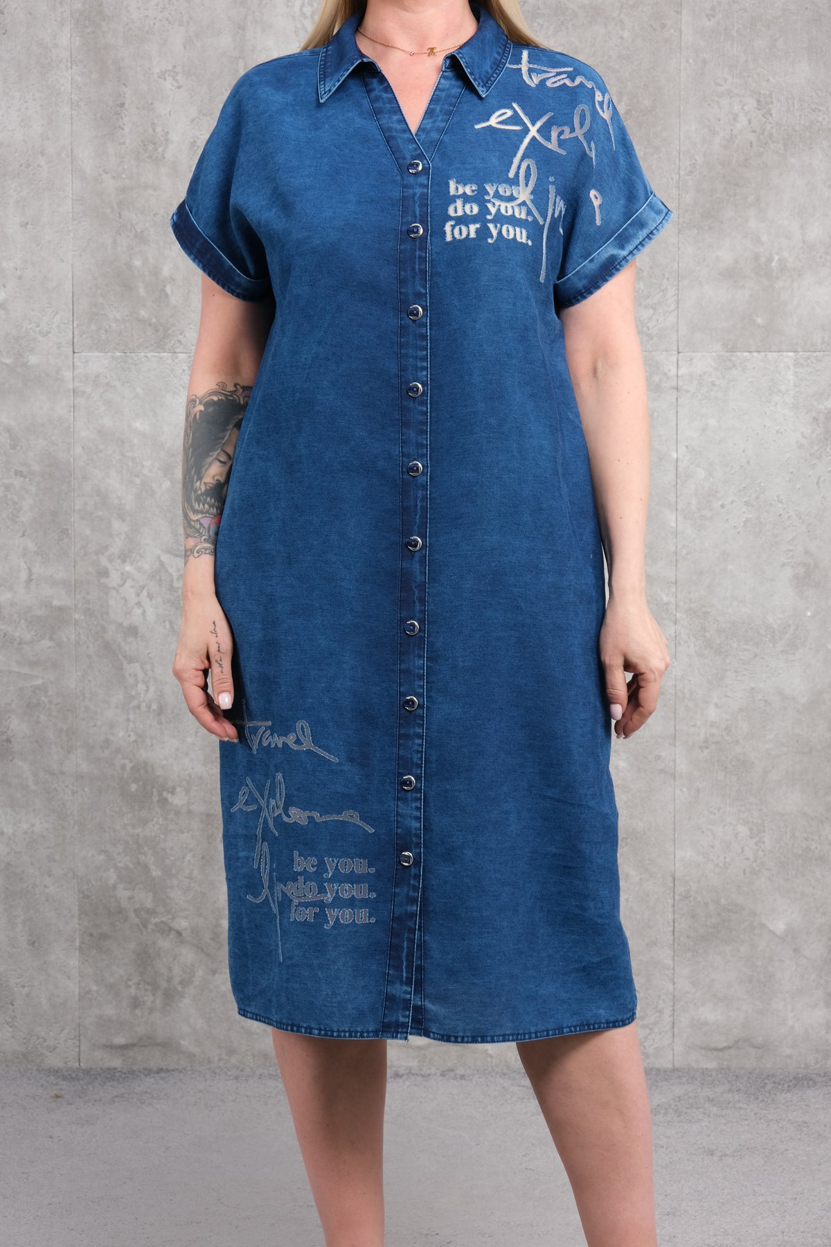 Plus Size Denim Dress-Blue