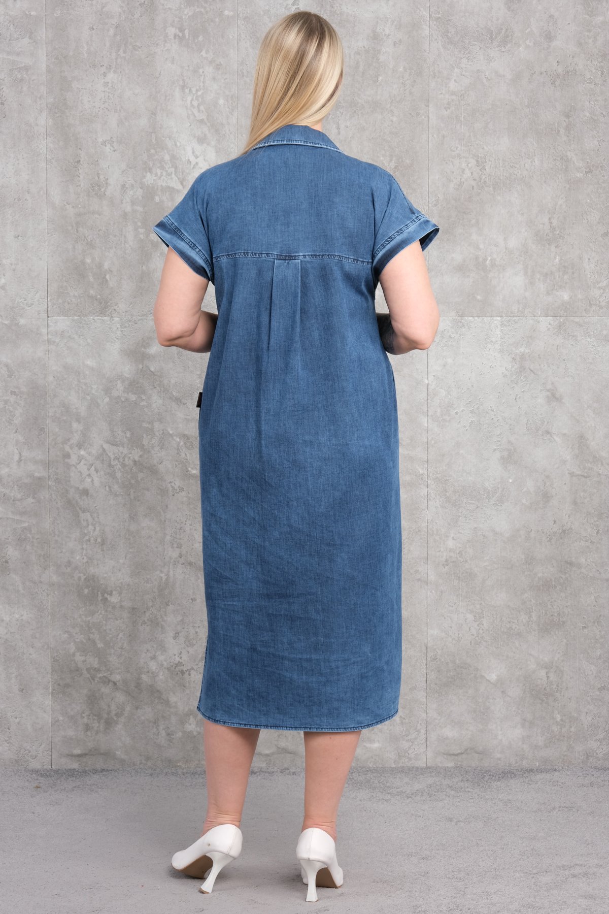 Джинсовое платье больших размеров-Синий