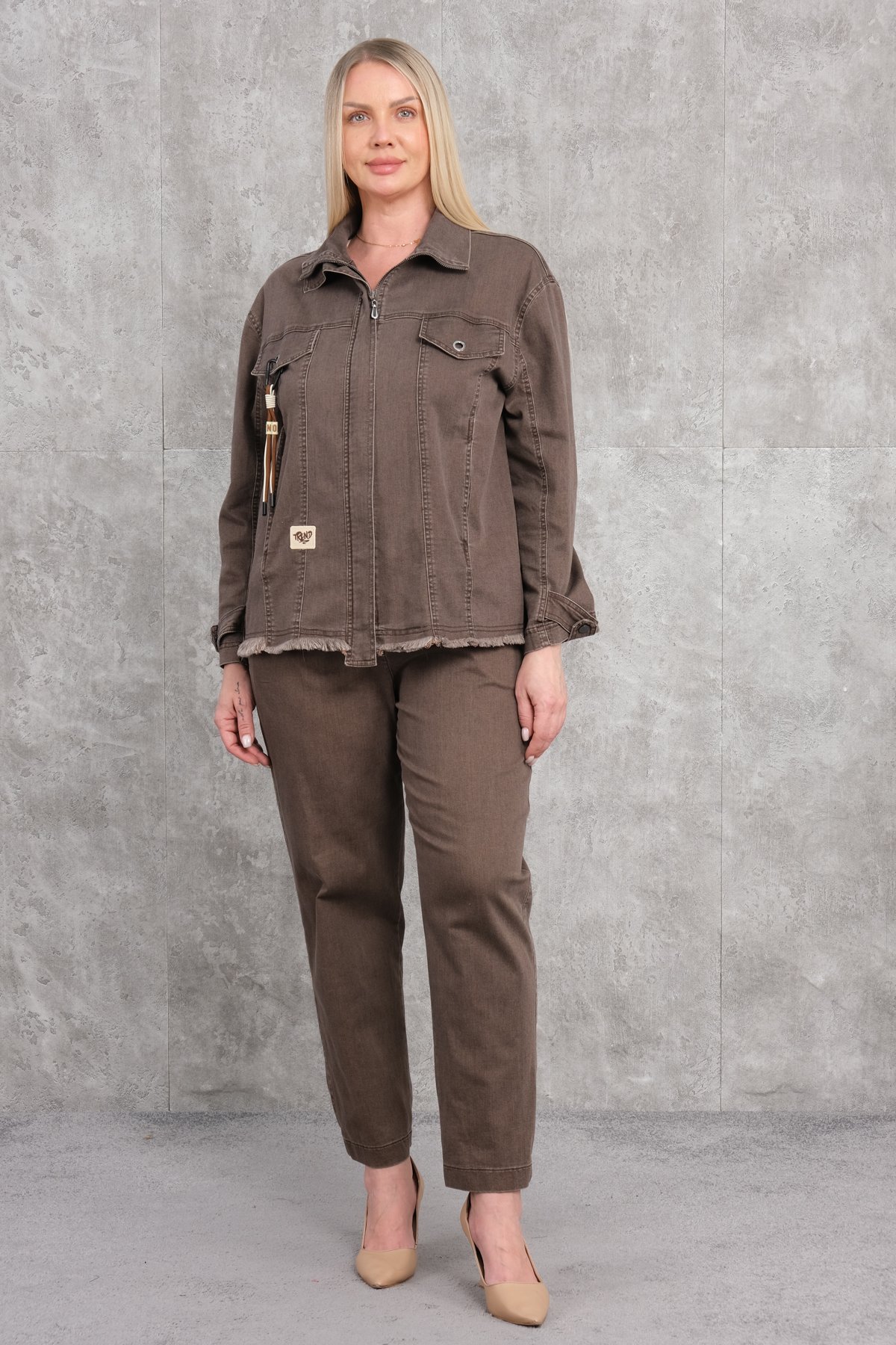 Plus Size Two-Piece Set-Brown