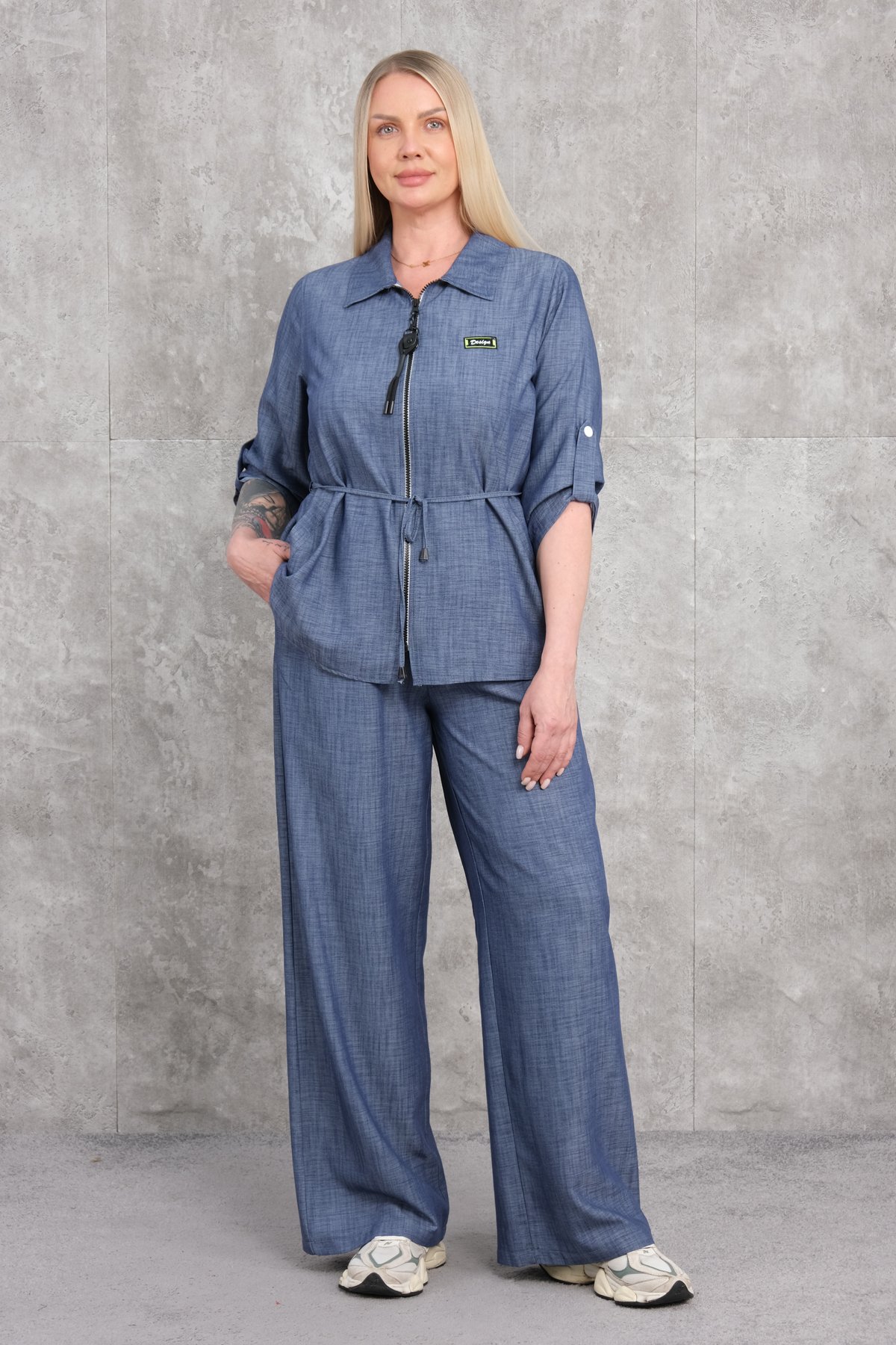 Plus Size Two-Piece Set-Blue