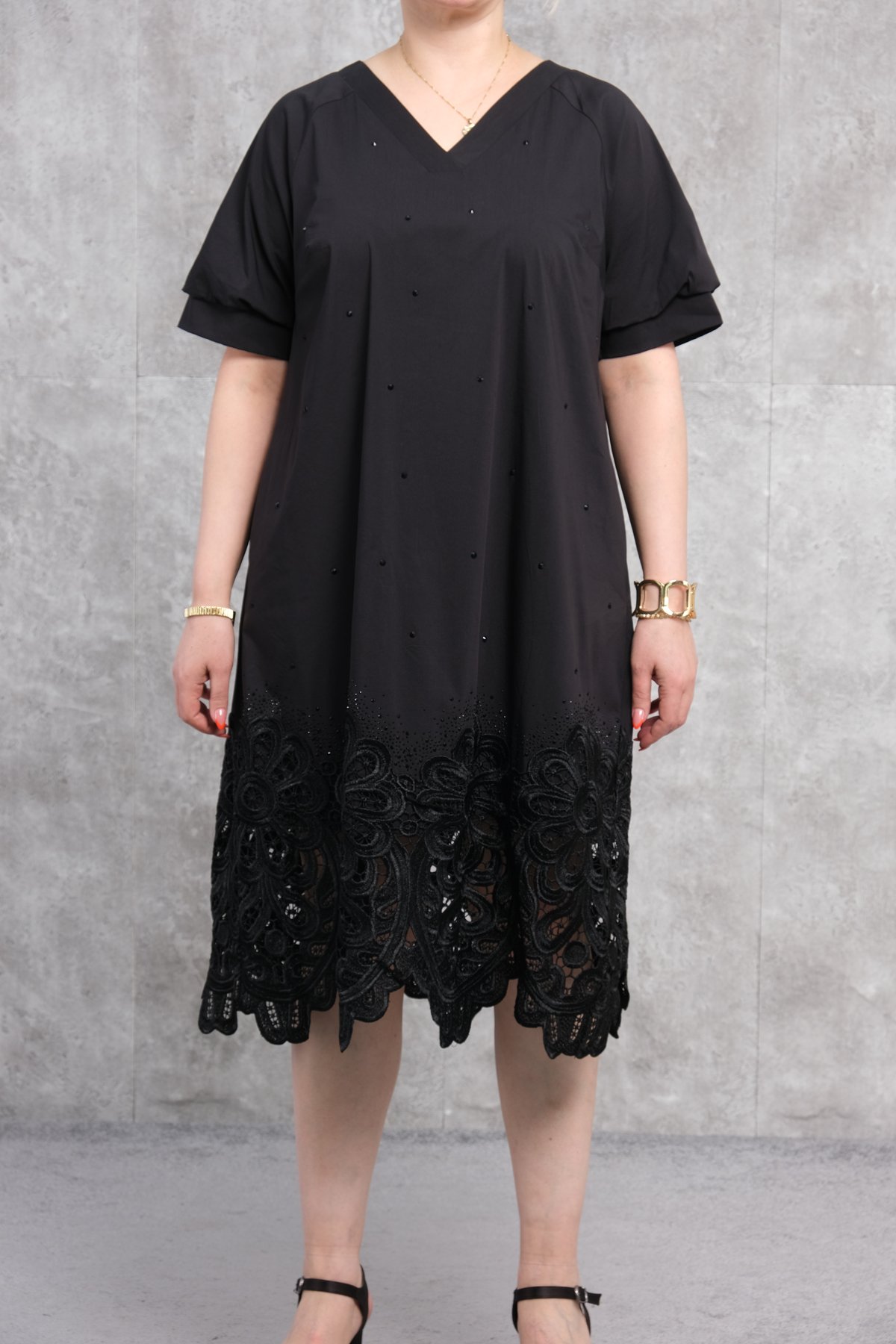 Повседневное платье больших размеров-Черный