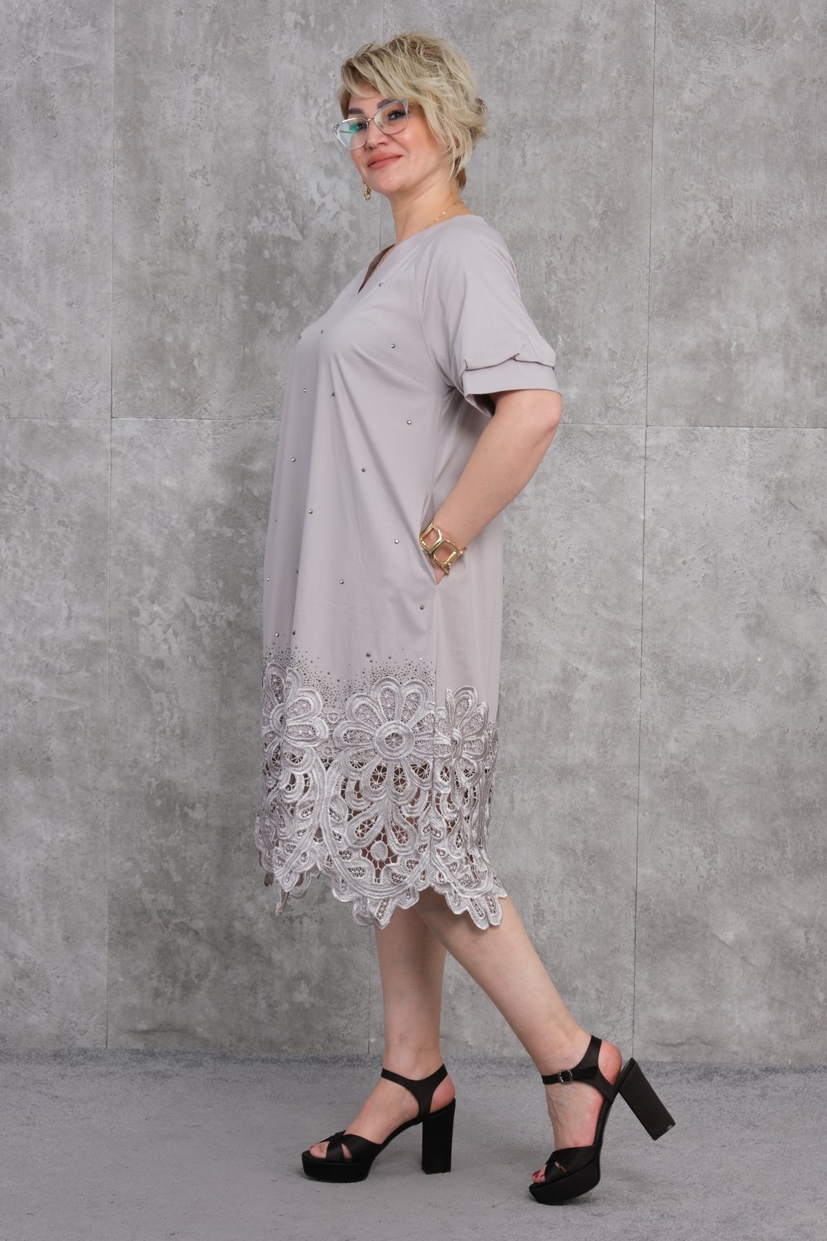 Повседневное платье больших размеров-Серый