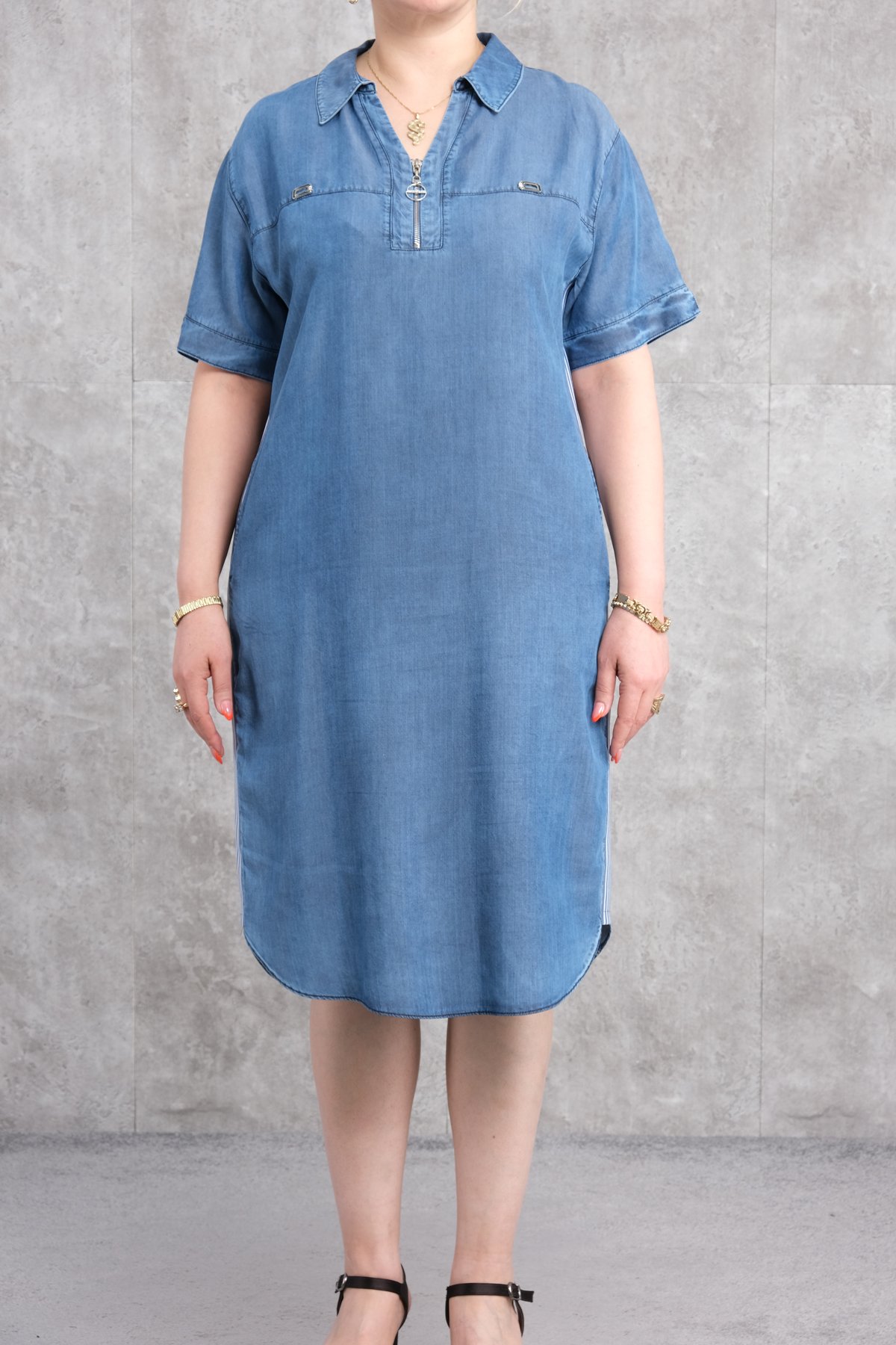 Супер баттал джинсовое платье-Синий