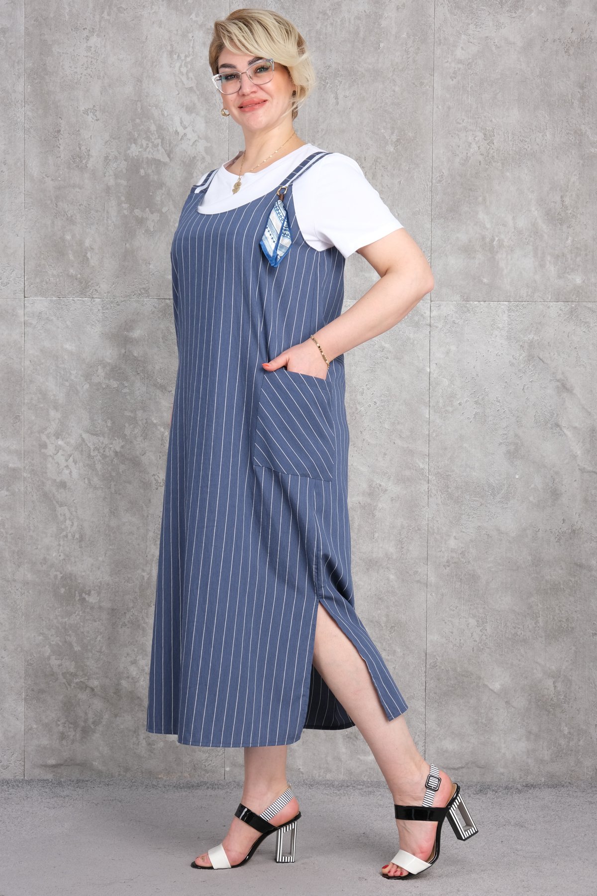 Büyük Beden Elbise-Mavi