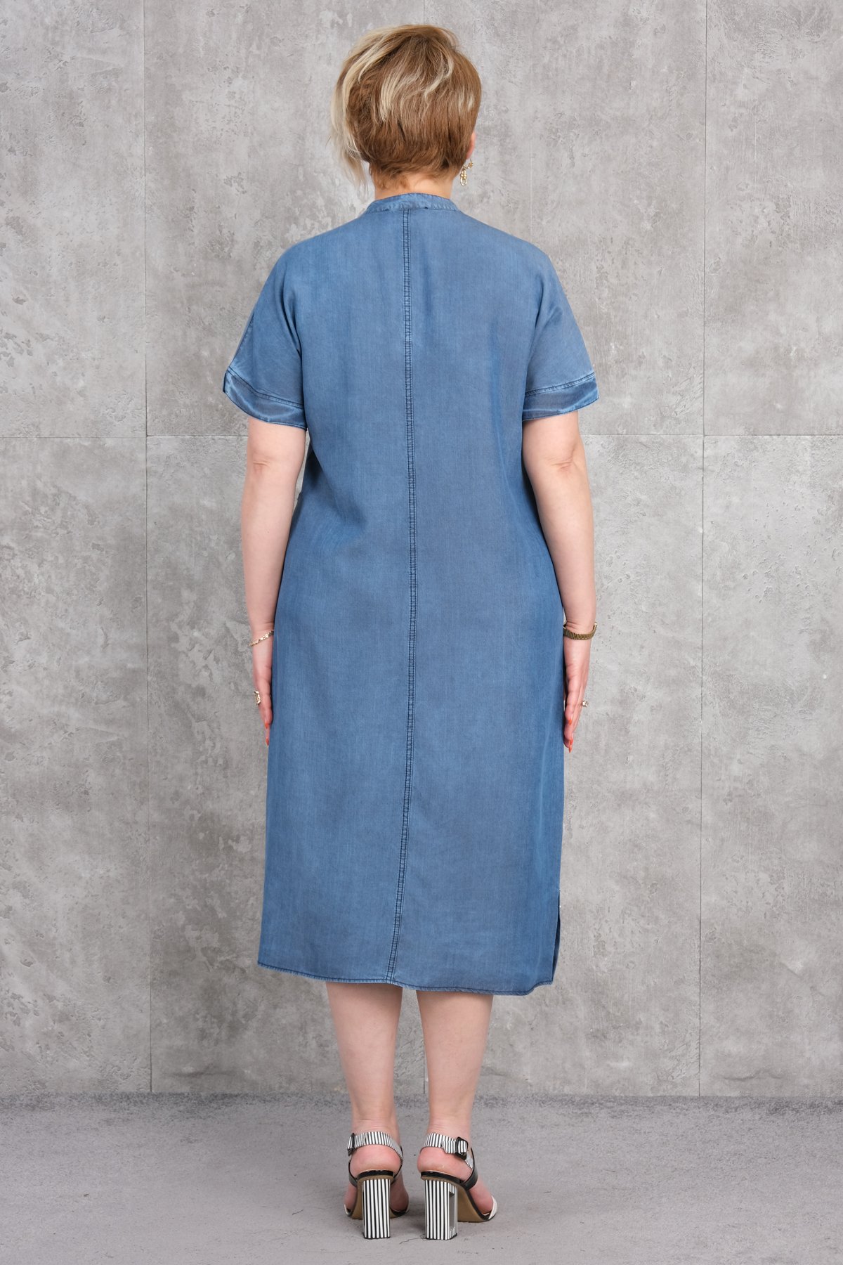 Plus Size Denim Dress-Blue