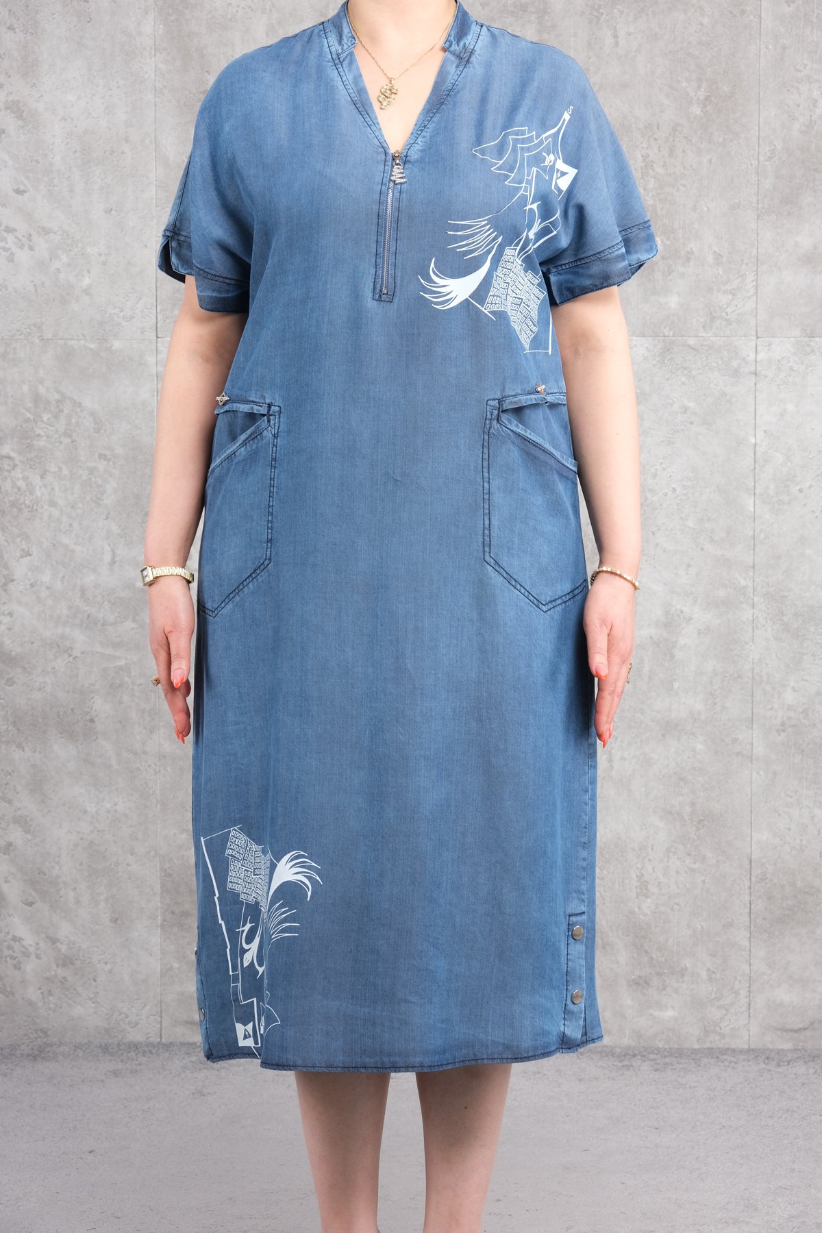 Plus Size Denim Dress-Blue