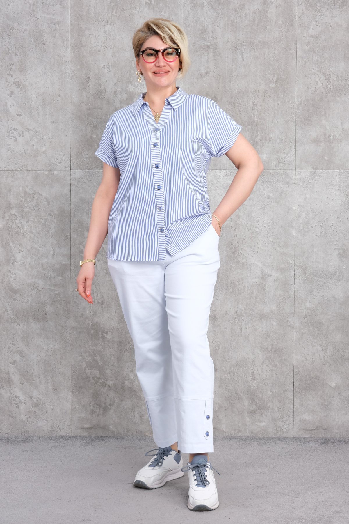 Спортивный костюм из двух частей больших размеров для женщин-Синий