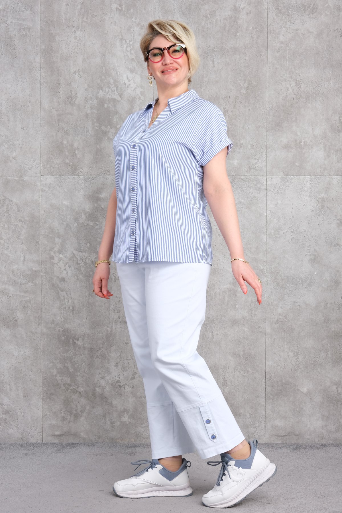 Спортивный костюм из двух частей больших размеров для женщин-Синий