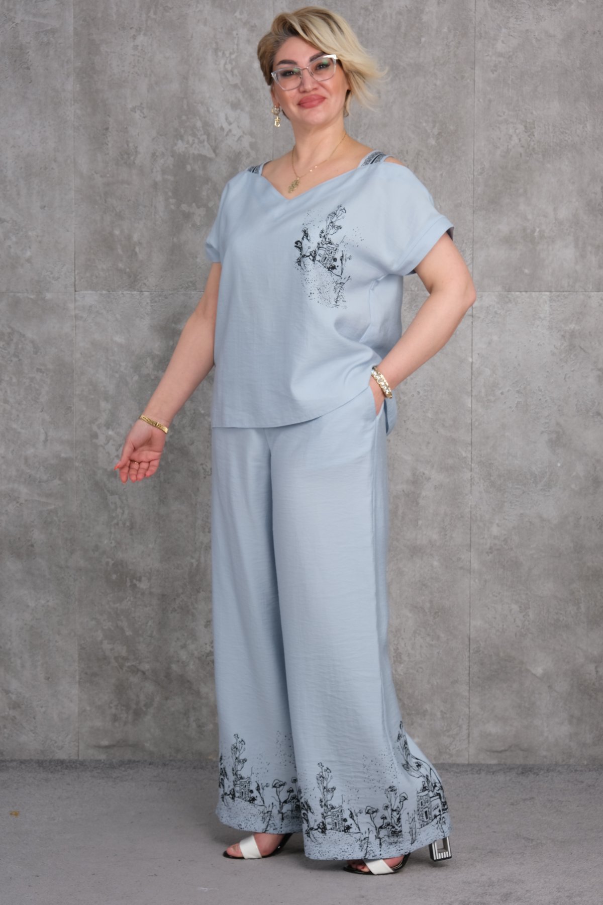 طقم من قطعتين مقاس كبير-الرمادي