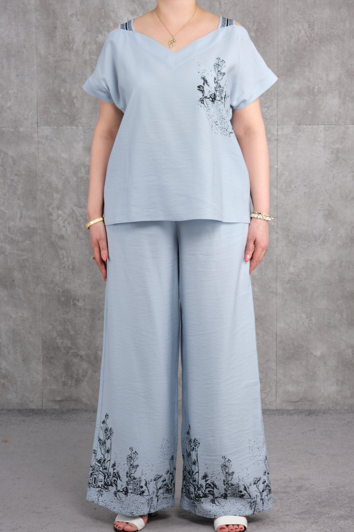 طقم من قطعتين مقاس كبير-الرمادي