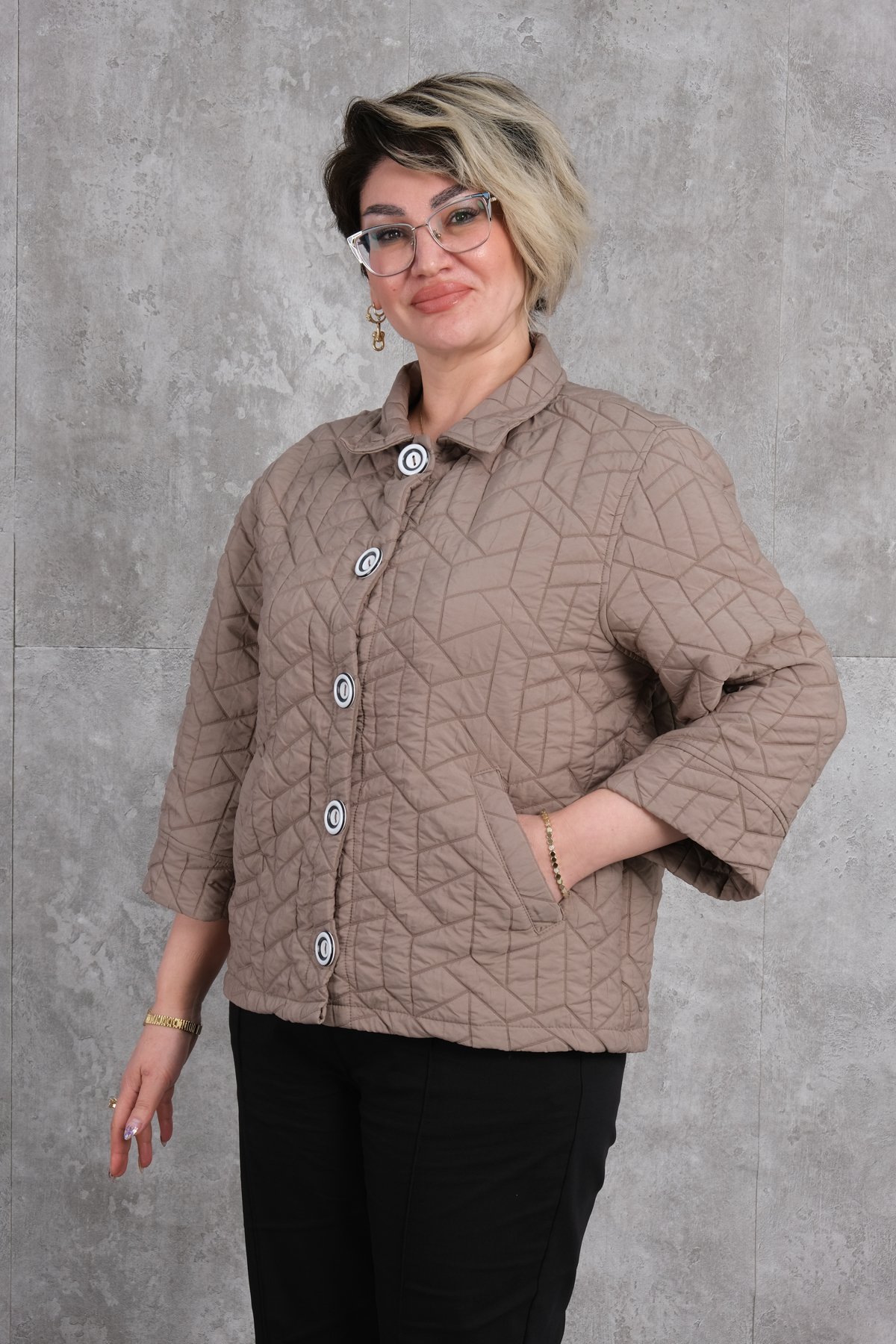 Plus Size Short Sport Jacket-Mink