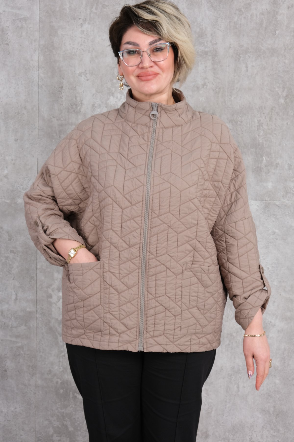 Plus Size Short Sport Jacket-Mink