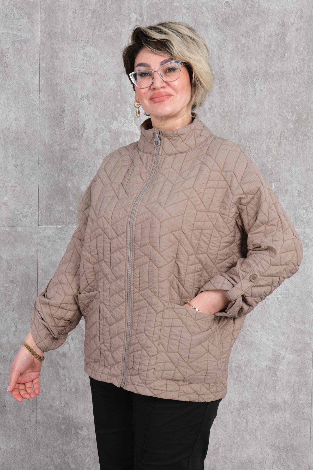 Plus Size Short Sport Jacket-Mink