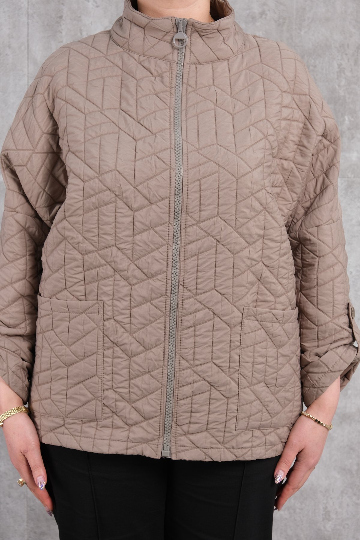 Plus Size Short Sport Jacket-Mink