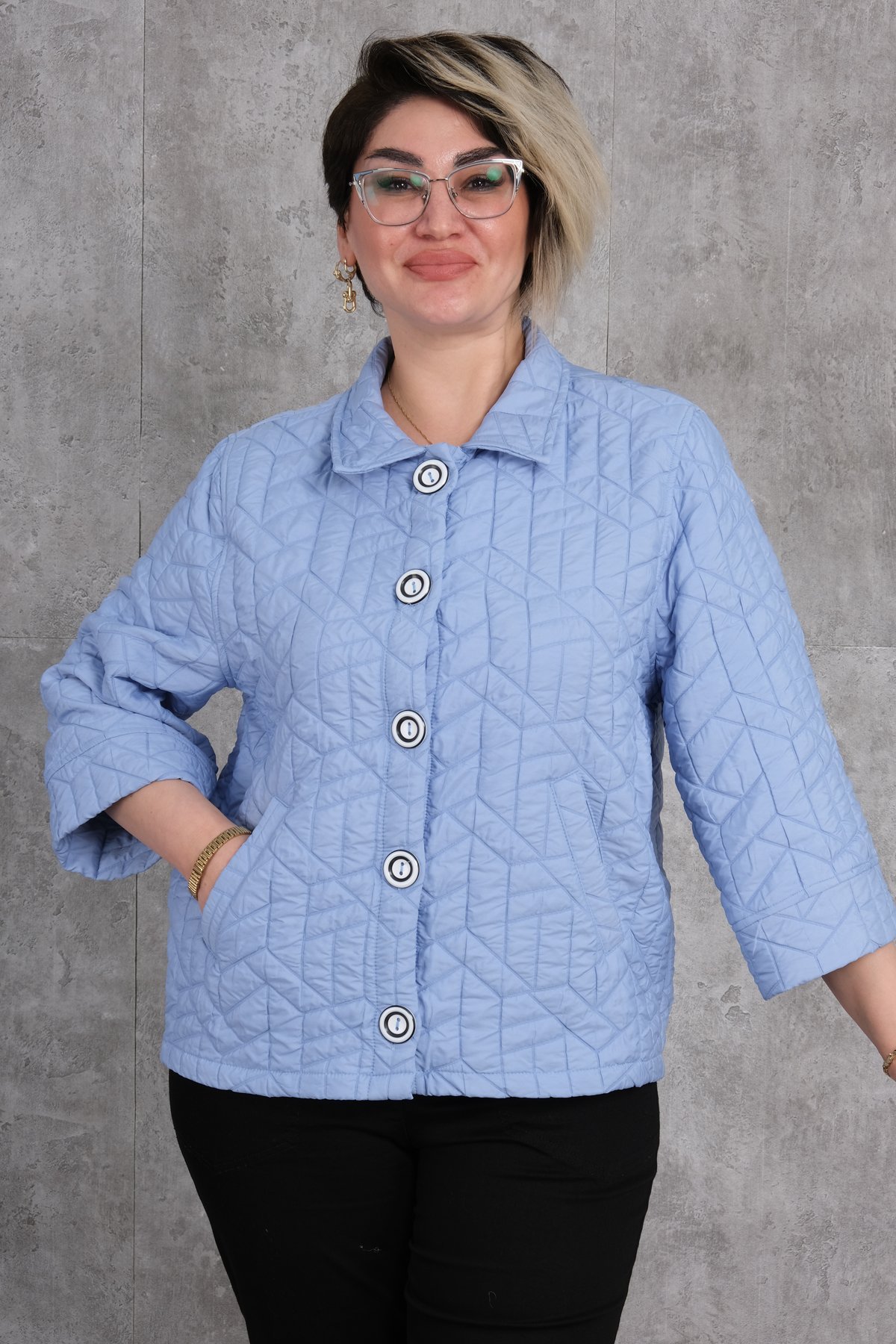Plus Size Short Sport Jacket-Blue