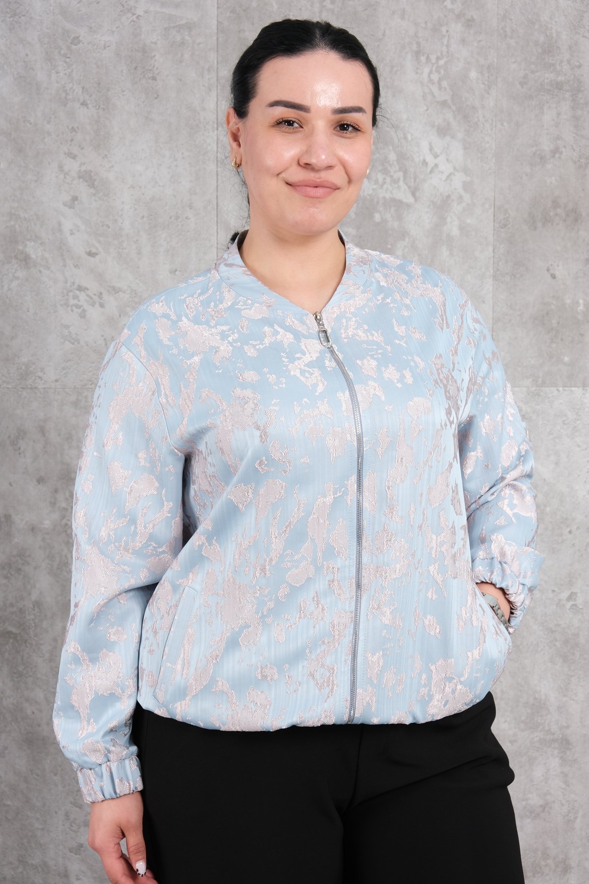 Plus Size Short Sport Jacket-Turquoise