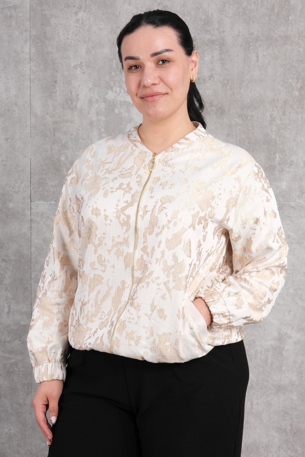 Plus Size Short Sport Jacket-Beige