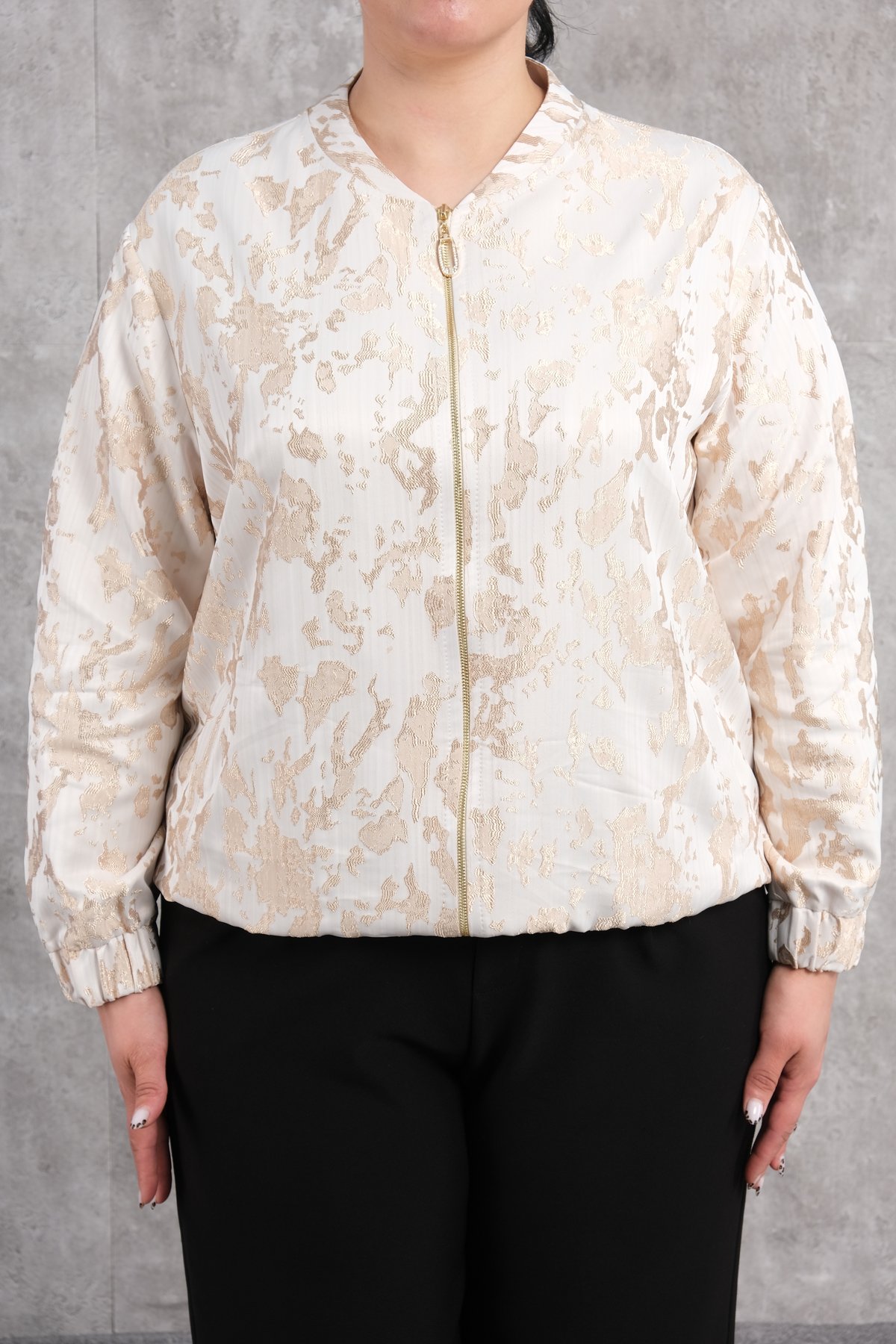 Plus Size Short Sport Jacket-Beige