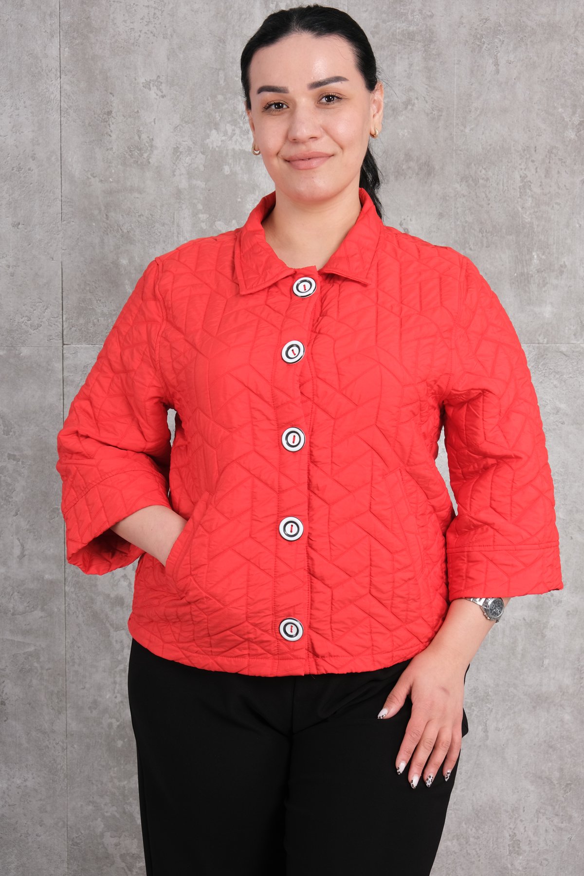 Plus Size Short Sport Jacket-Red