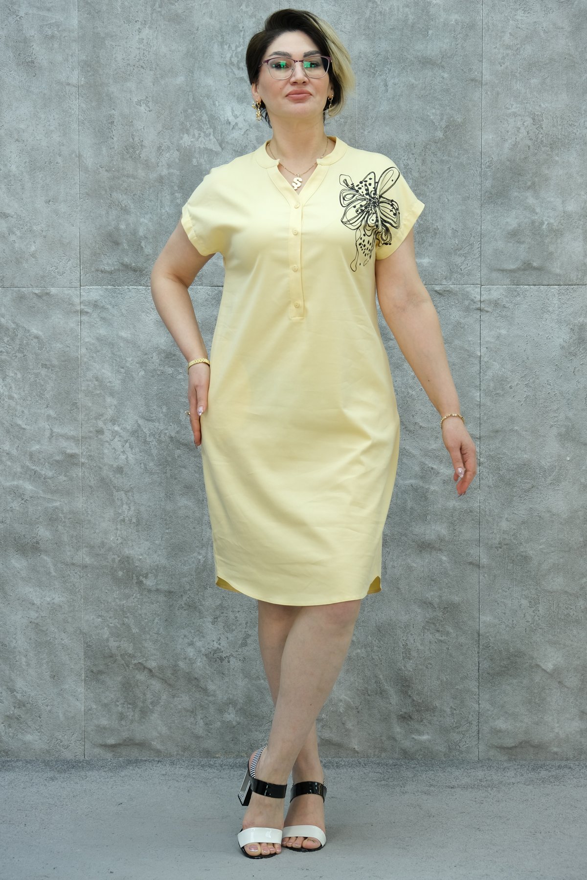 Büyük Beden Elbise-Sarı