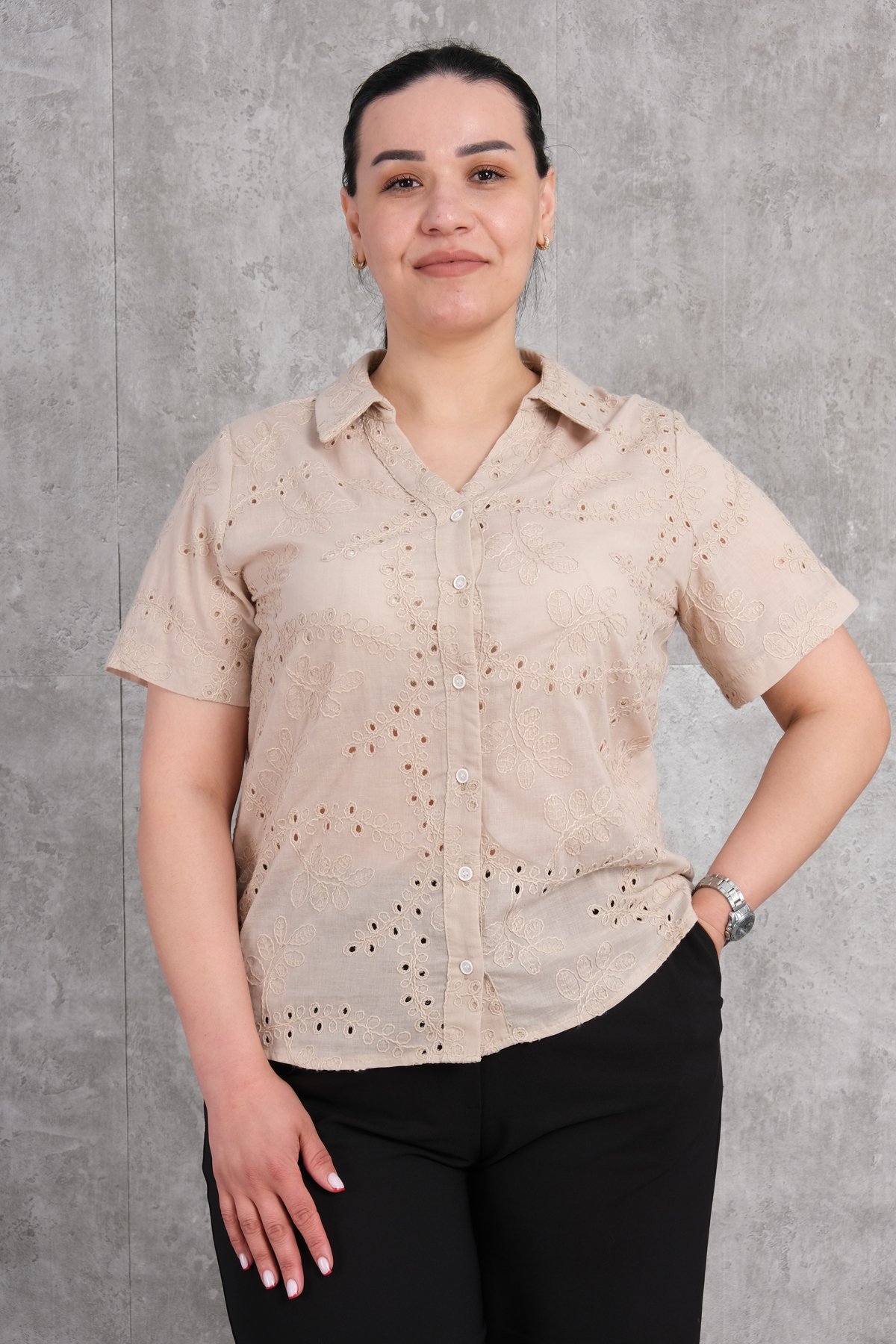 Рубашка больших размеров-Бежевый
