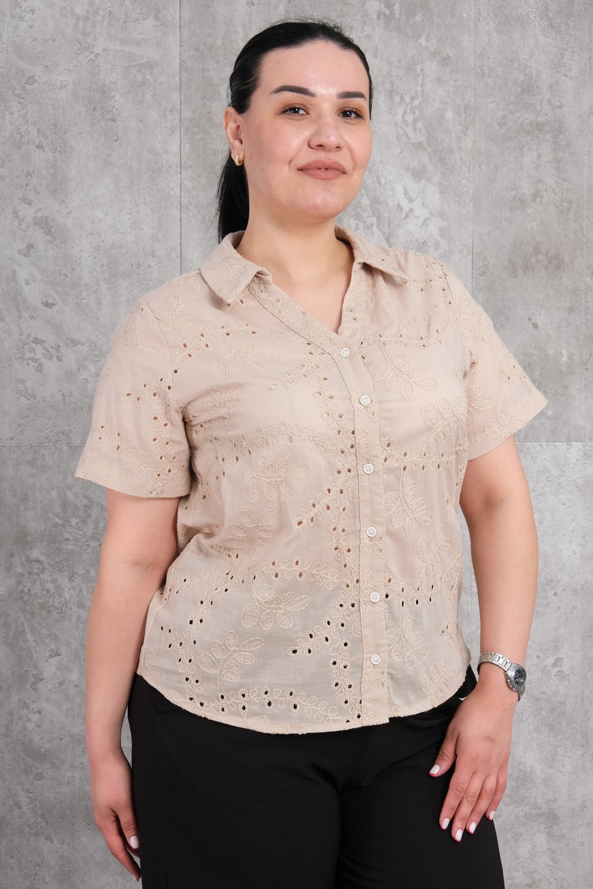 Рубашка больших размеров-Бежевый