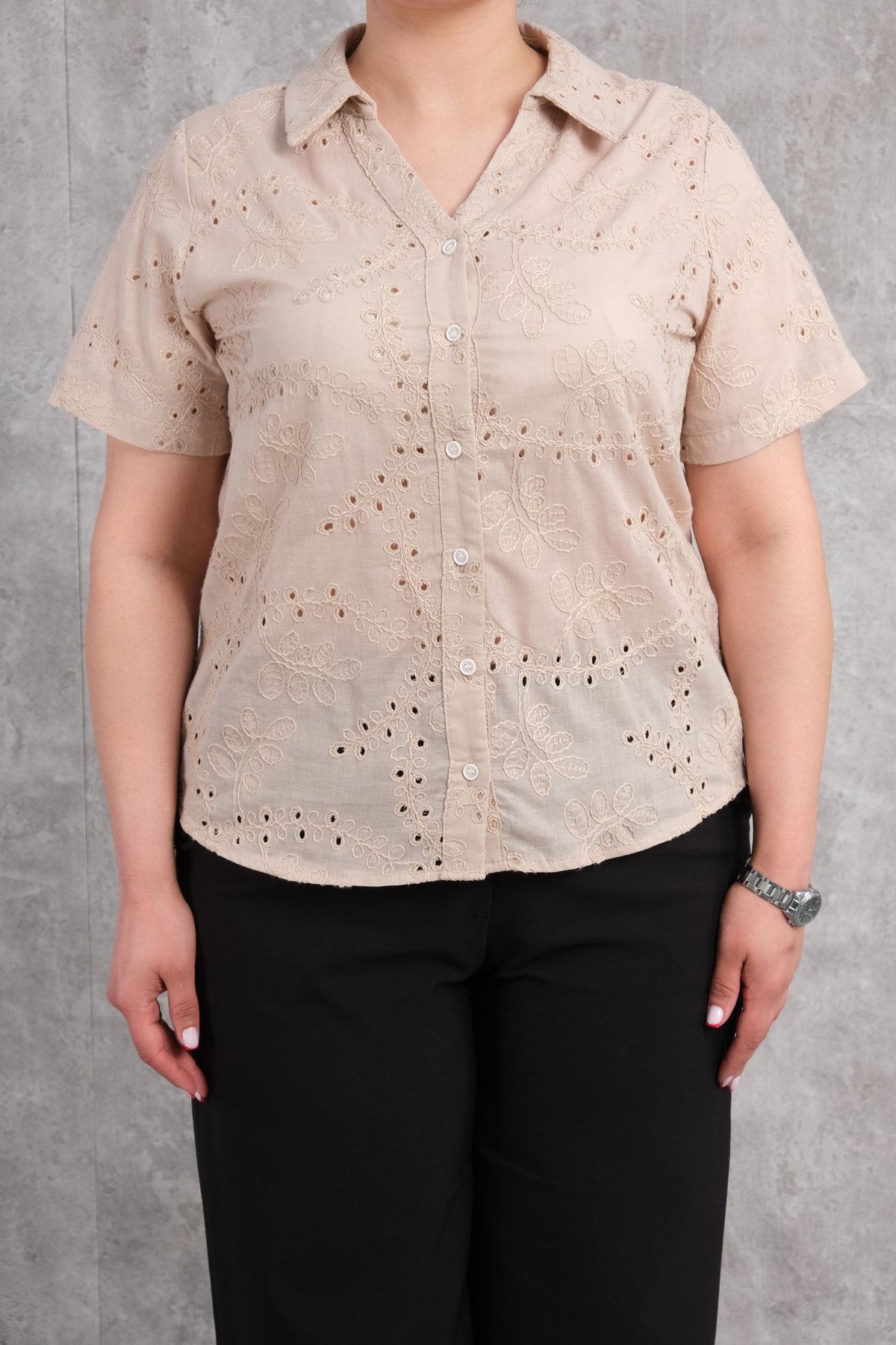 Рубашка больших размеров-Бежевый