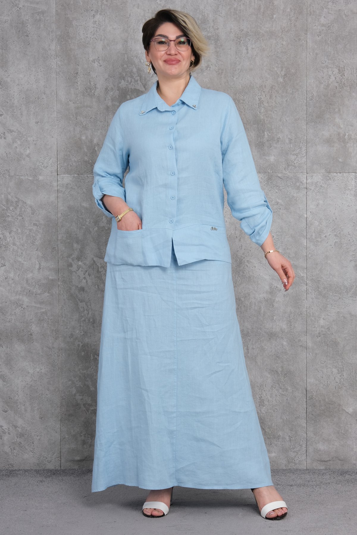 طقم من قطعتين مقاس كبير-الأزرق