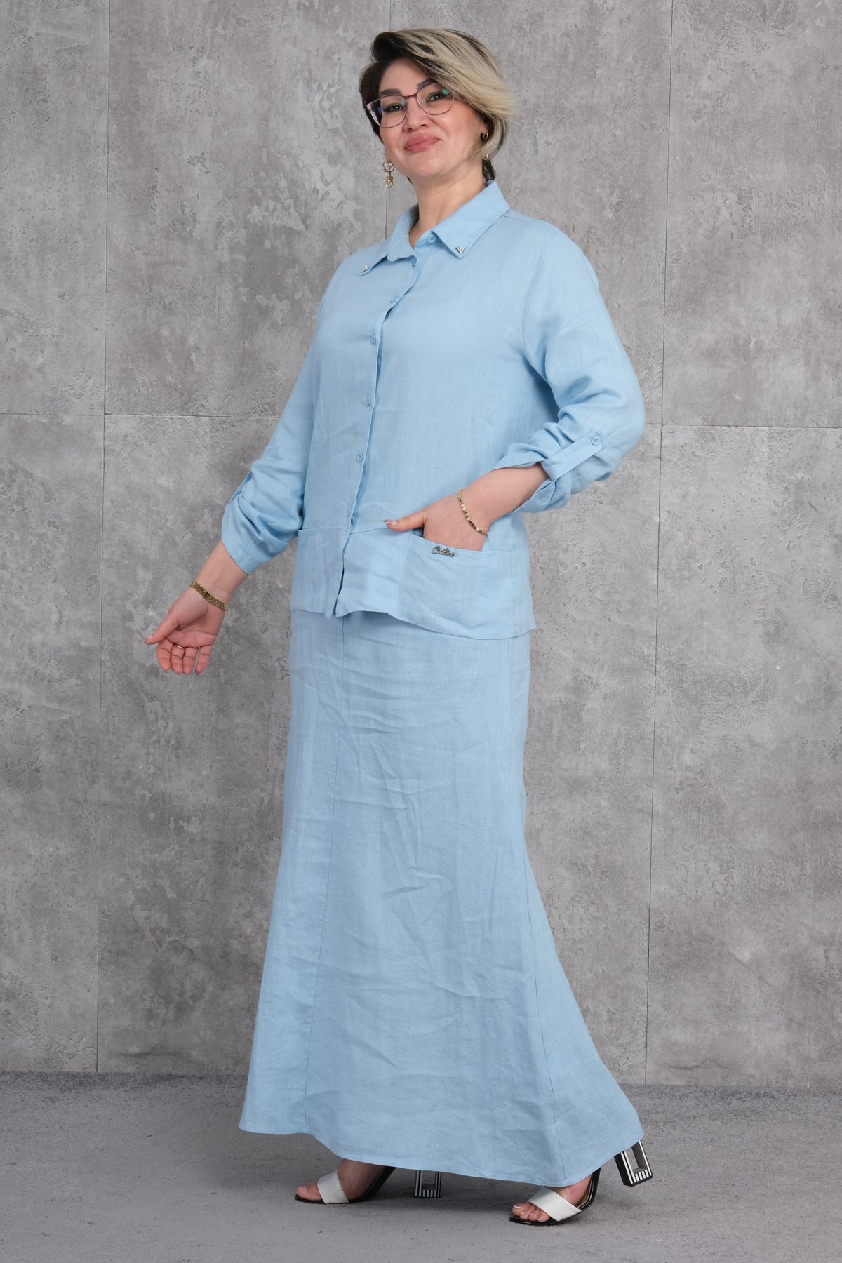 طقم من قطعتين مقاس كبير-الأزرق