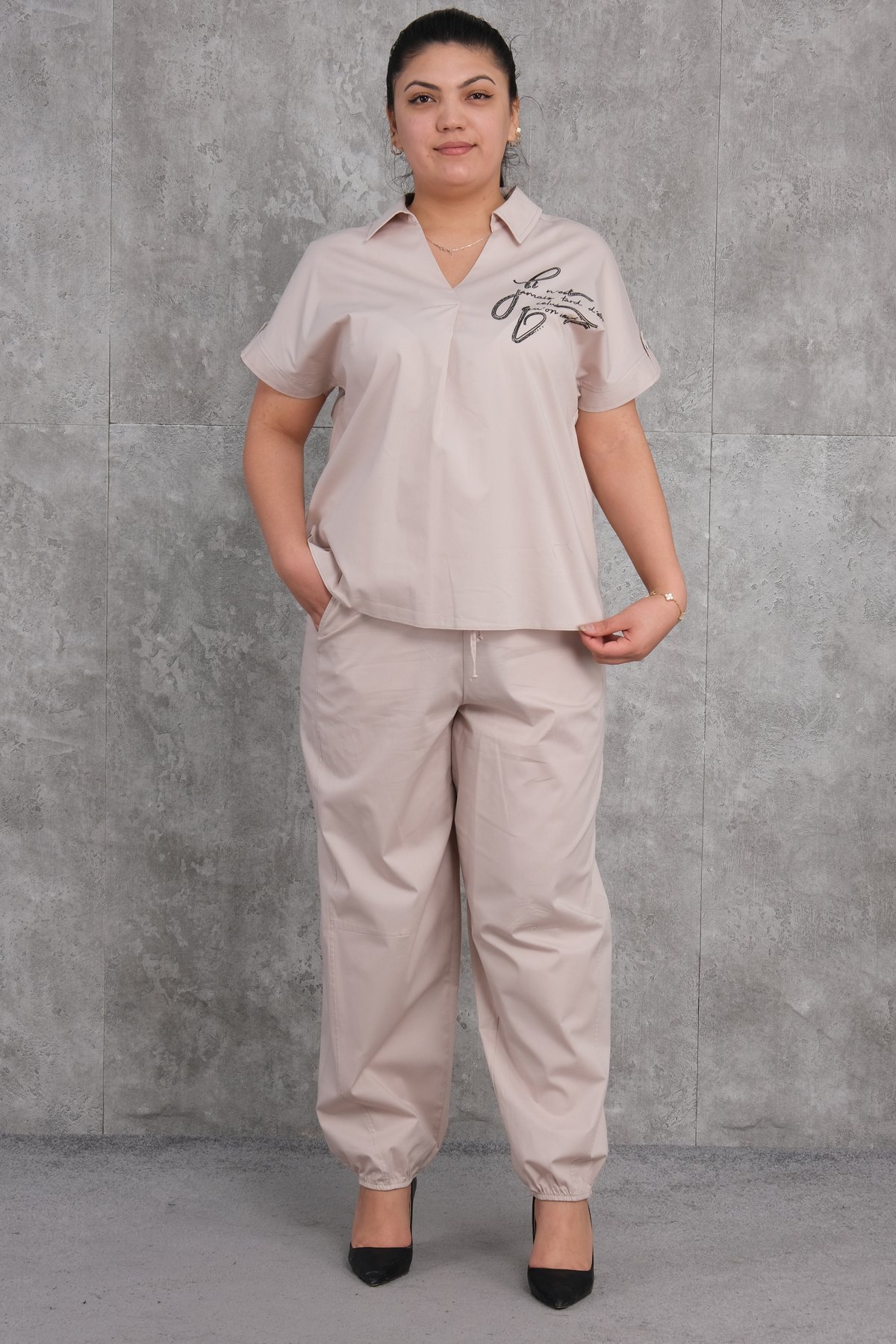 Büyük Beden İkili Takım-Bej