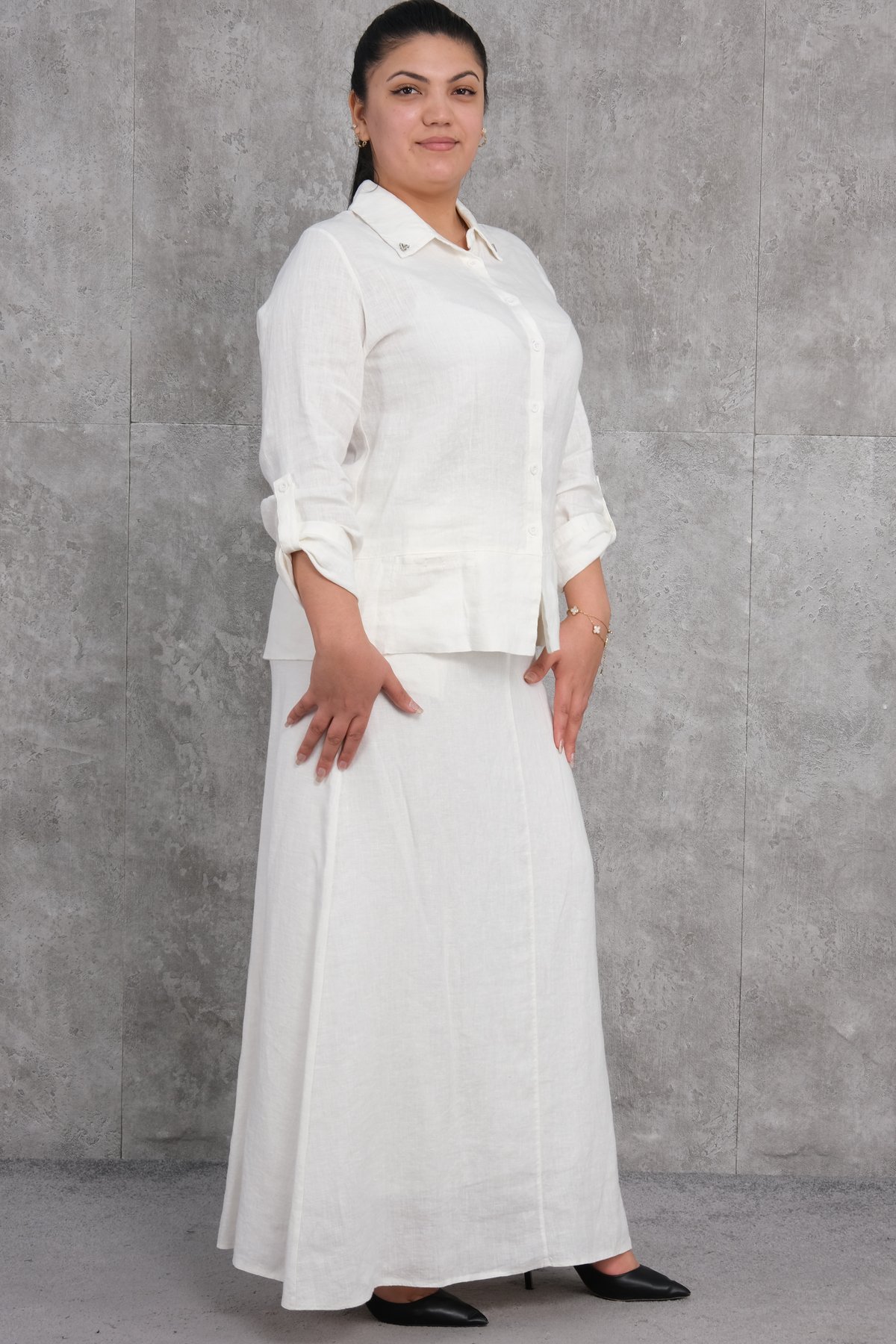 Büyük Beden İkili Takım-Ekru