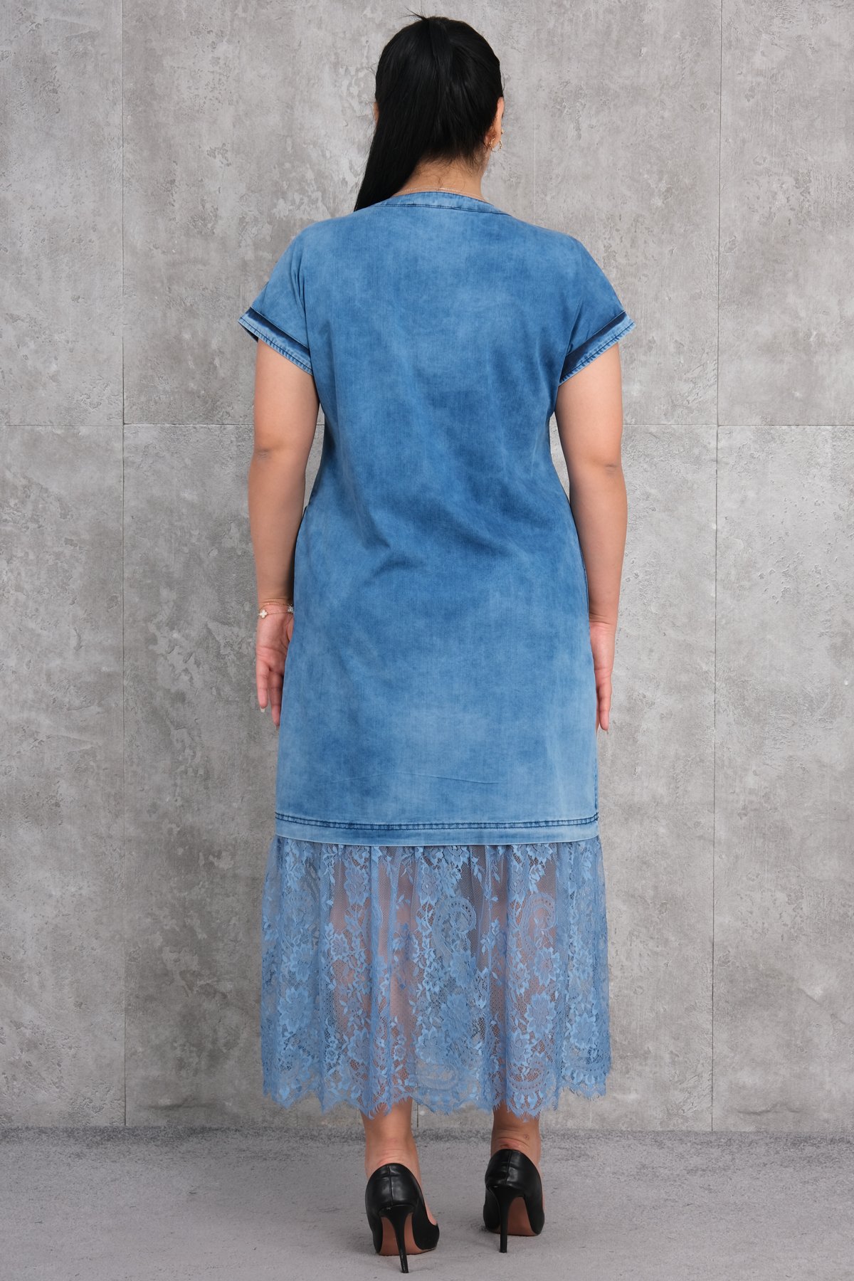 Büyük beden denim elbise-Mavi