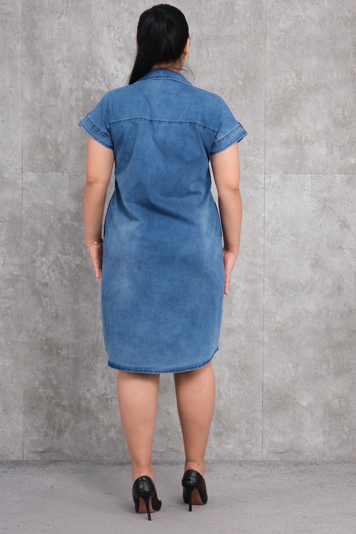 Büyük beden denim elbise-Mavi