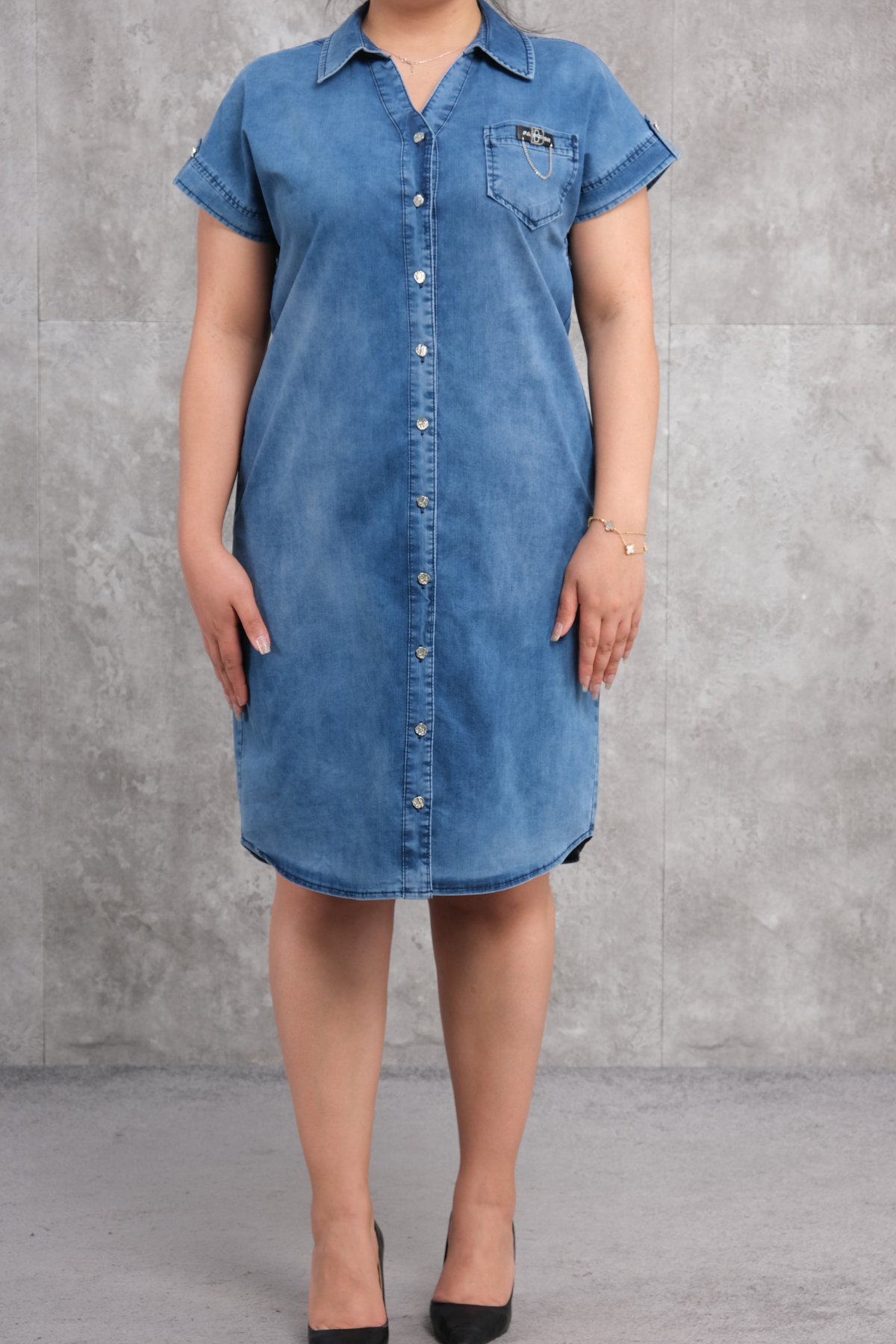 Büyük beden denim elbise-Mavi