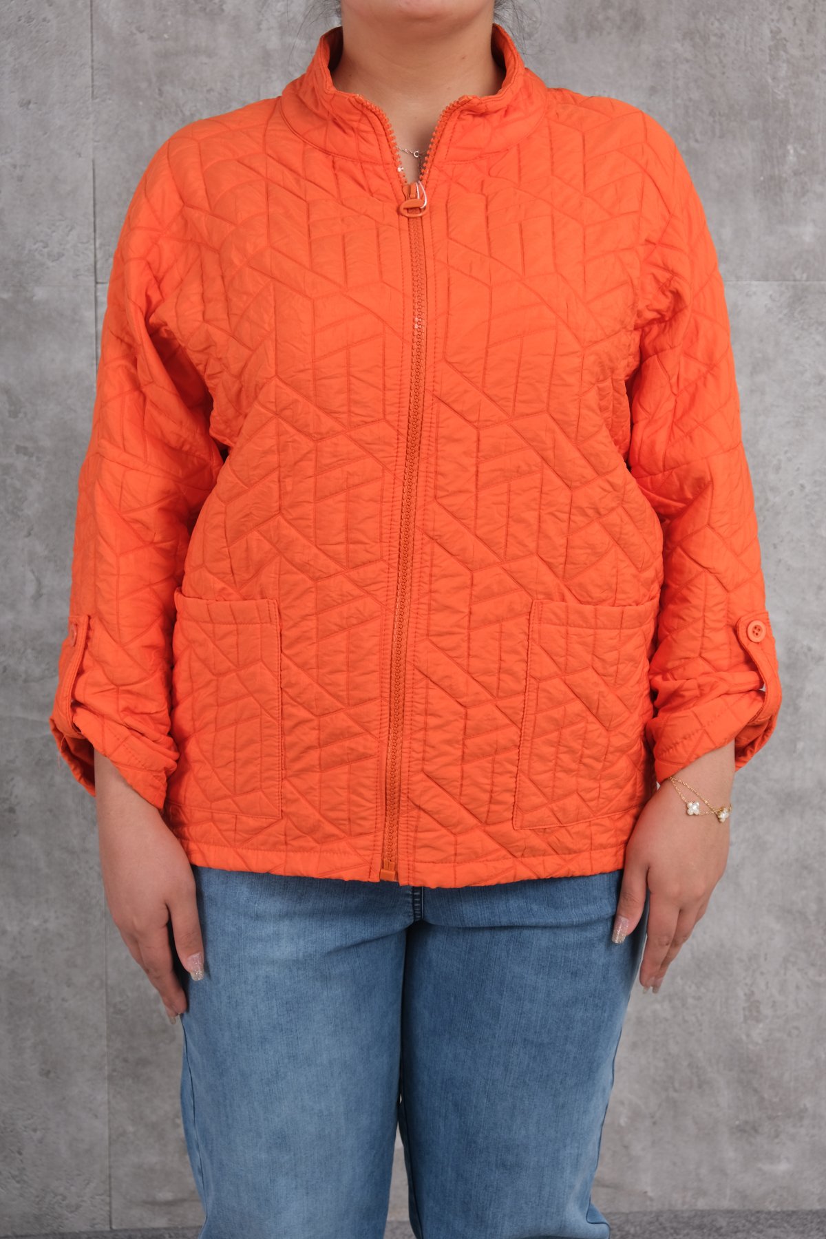 Büyük Beden Kısa Spor Mont-Turuncu