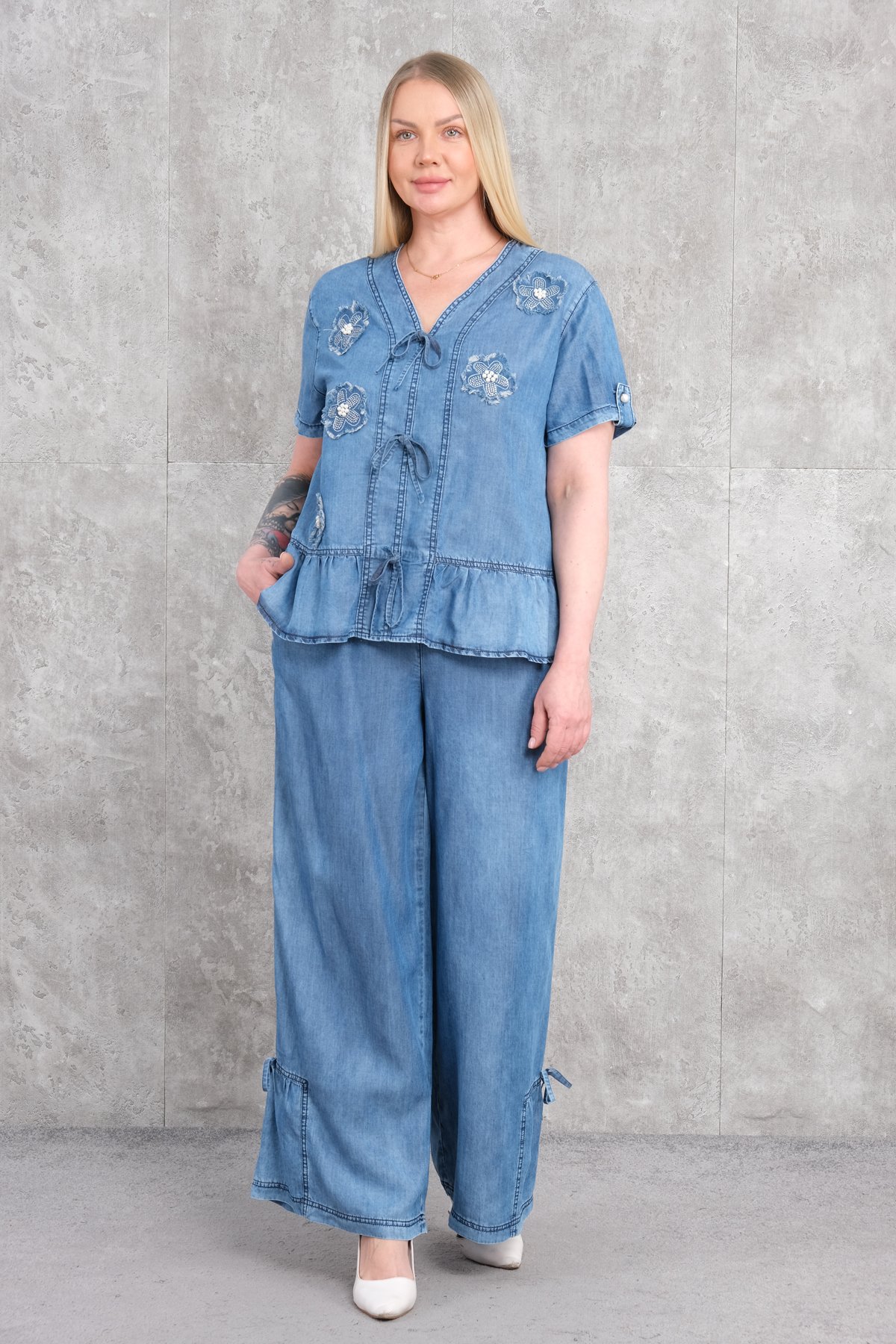 Plus Size Two-Piece Set-Blue