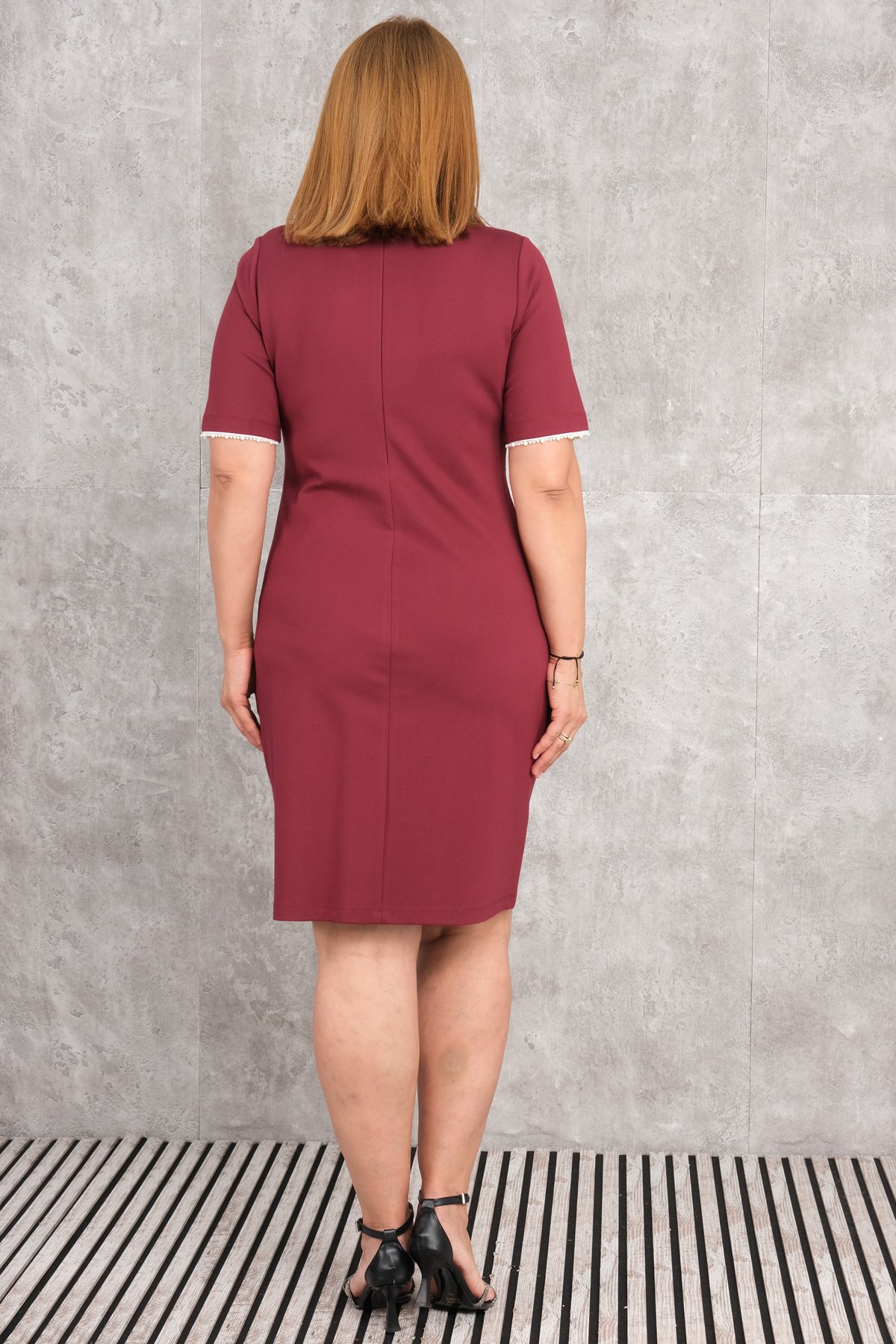 Plus Size Dress-Claret Red
