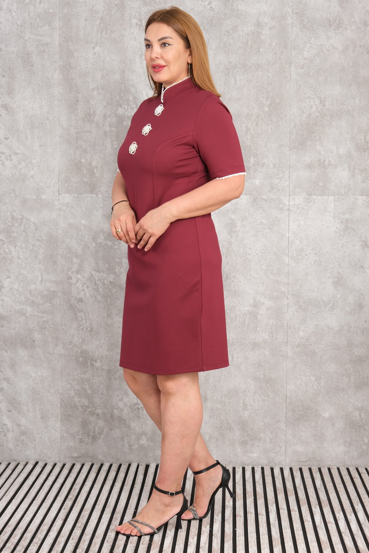 Plus Size Dress-Claret Red