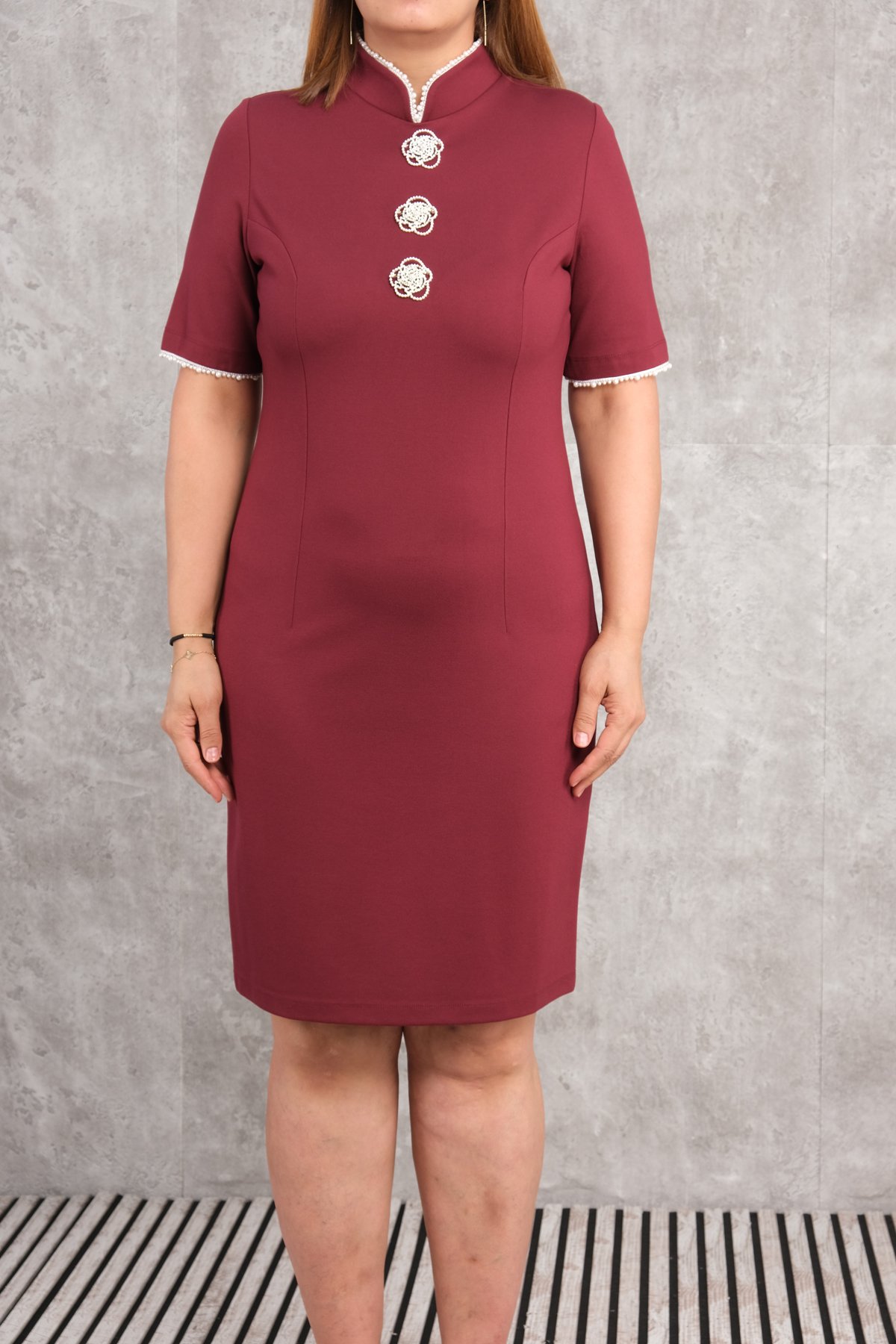 Plus Size Dress-Claret Red