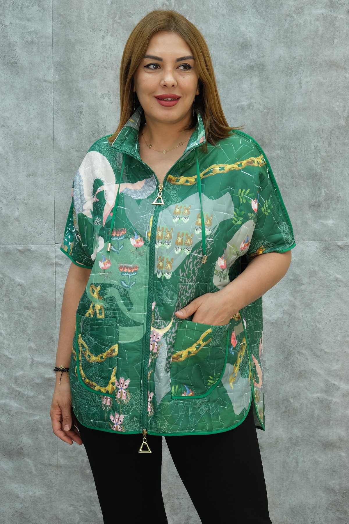 Plus Size Short Sport Jacket-Green