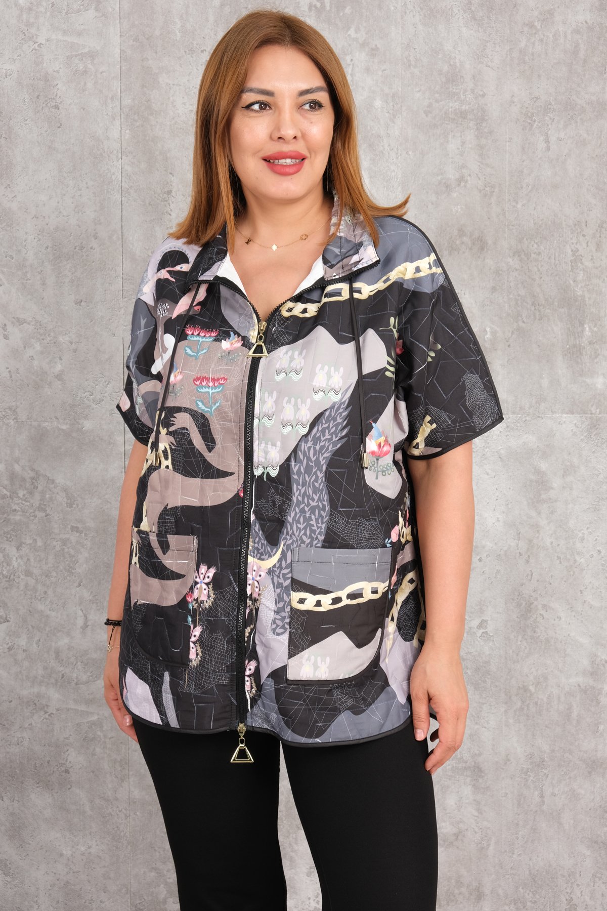 Plus Size Short Sport Jacket-Black