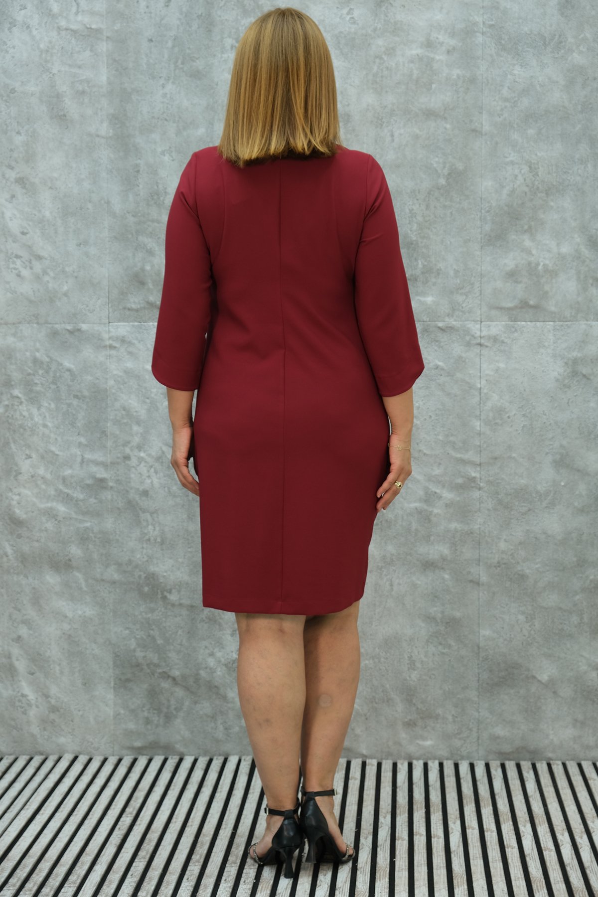 Plus Size Dress-Claret Red